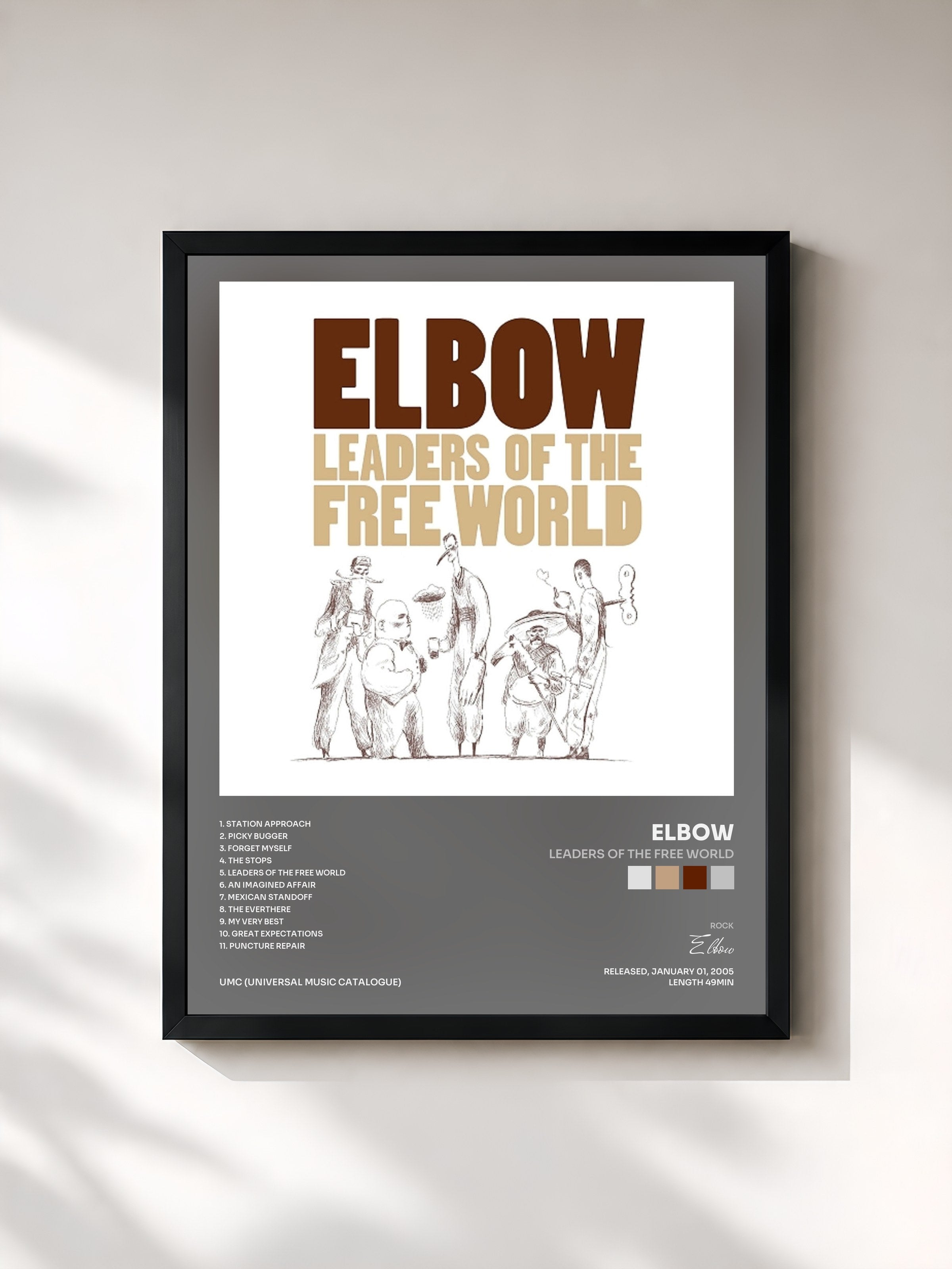 #noir Tableau de l'album Leaders Of The Free World de Elbow, cadre noir, imprimé et encadré en France