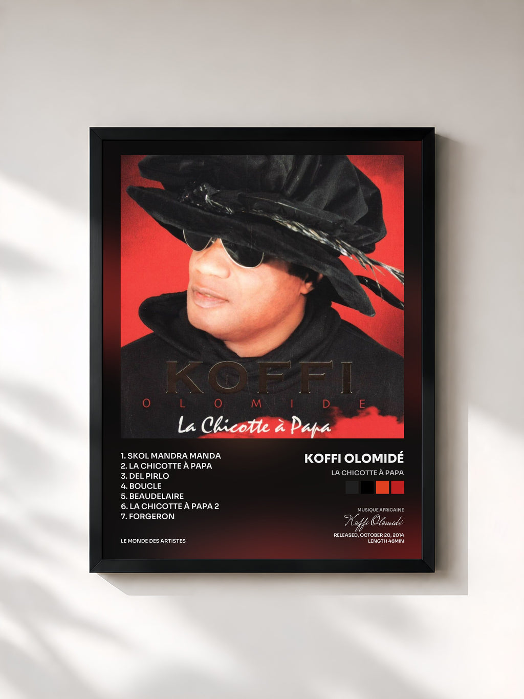 #noir Tableau de l'album La chicotte à papa de Koffi Olomidé, cadre noir, imprimé et encadré en France