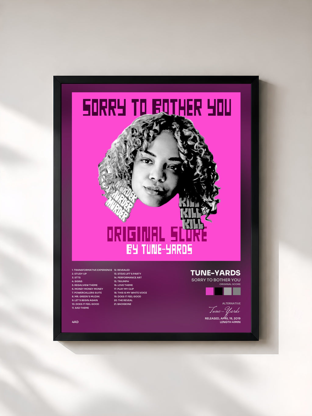 #noir Tableau de l'album Sorry To Bother You (Original Score) de Tune-Yards, cadre noir, imprimé et encadré en France