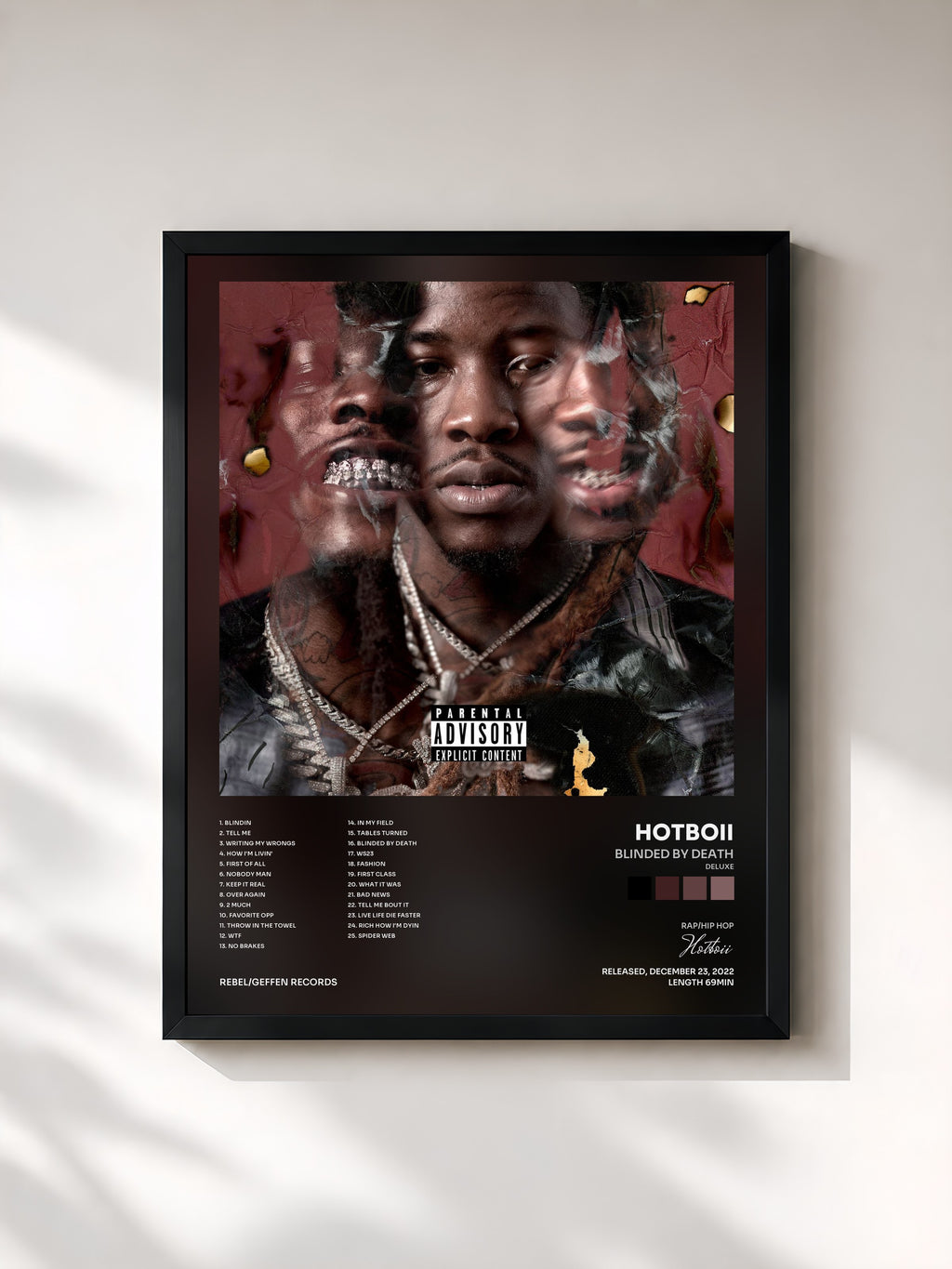 #noir Tableau de l'album Blinded By Death (Deluxe) de Hotboii, cadre noir, imprimé et encadré en France