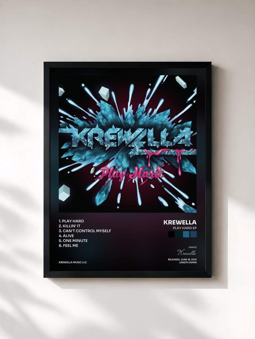 #noir Tableau de l'album Play Hard EP de Krewella, cadre noir, imprimé et encadré en France
