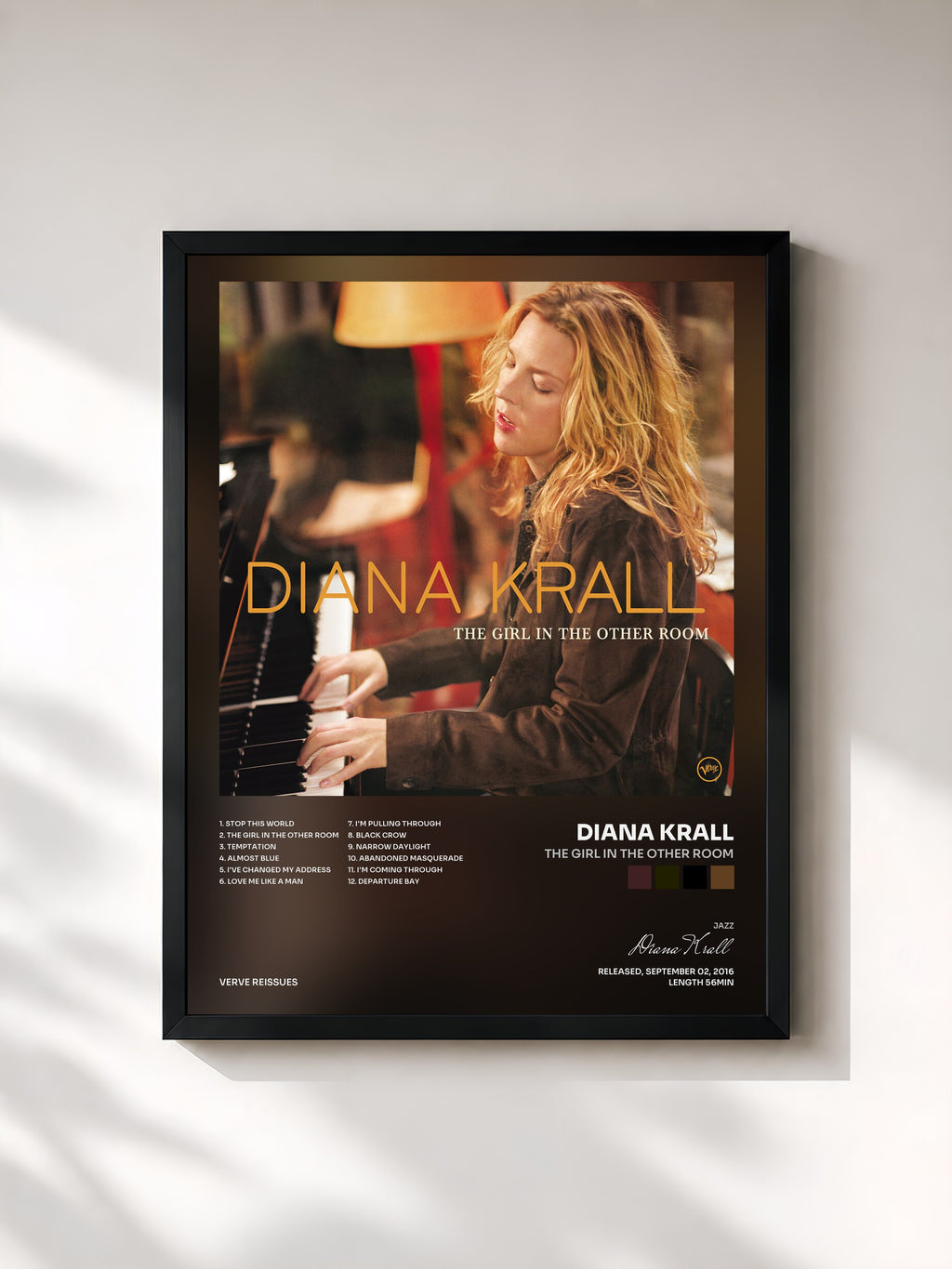 #noir Tableau de l'album The Girl In The Other Room de Diana Krall, cadre noir, imprimé et encadré en France