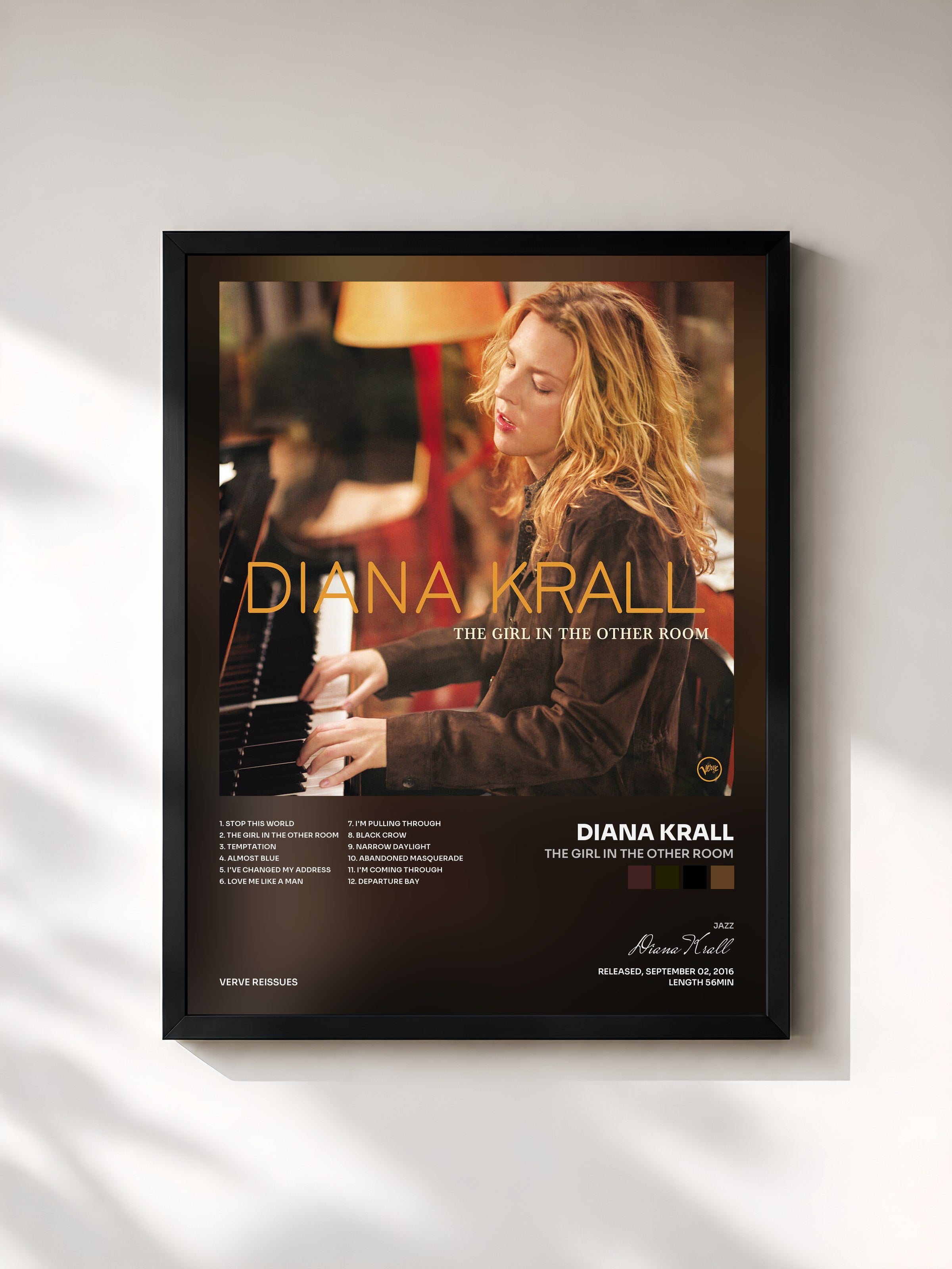 #noir Tableau de l'album The Girl In The Other Room de Diana Krall, cadre noir, imprimé et encadré en France