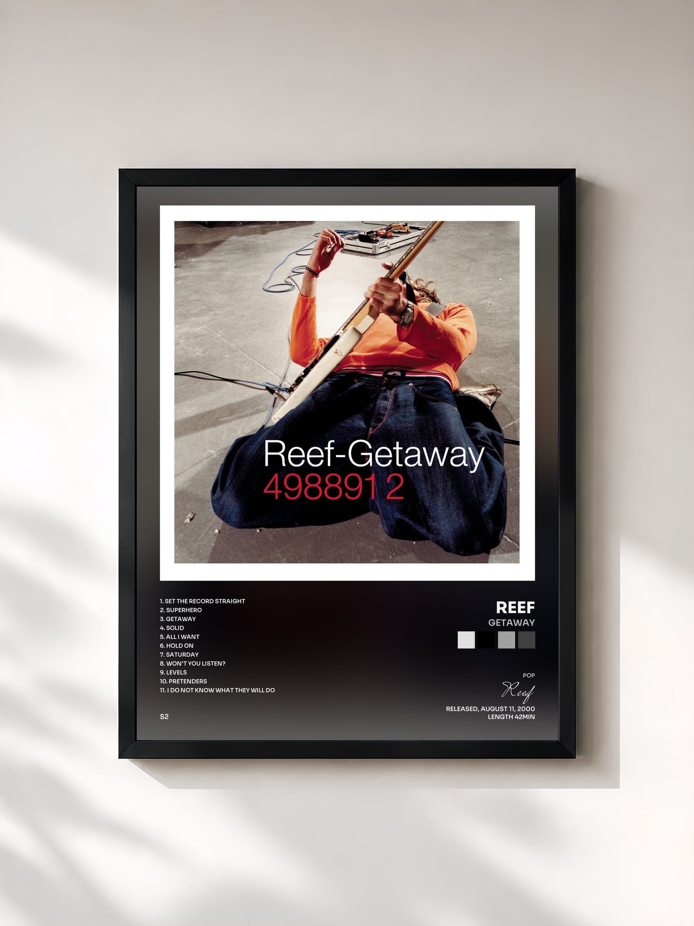 #noir Tableau de l'album Getaway de Reef, cadre noir, imprimé et encadré en France