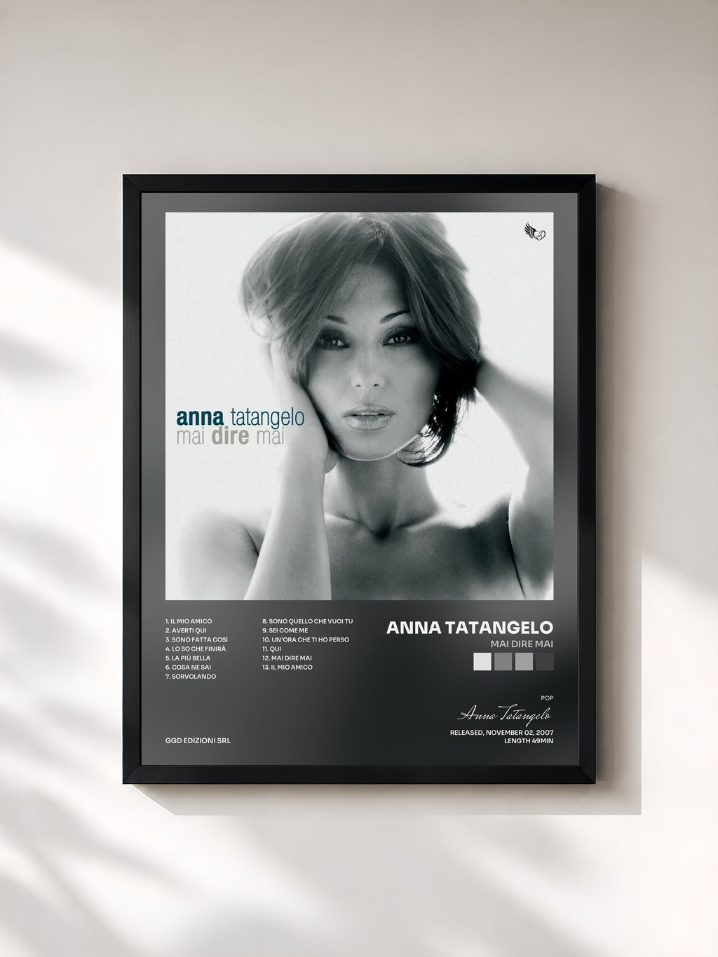 #noir Tableau de l'album Mai dire mai de Anna Tatangelo, cadre noir, imprimé et encadré en France