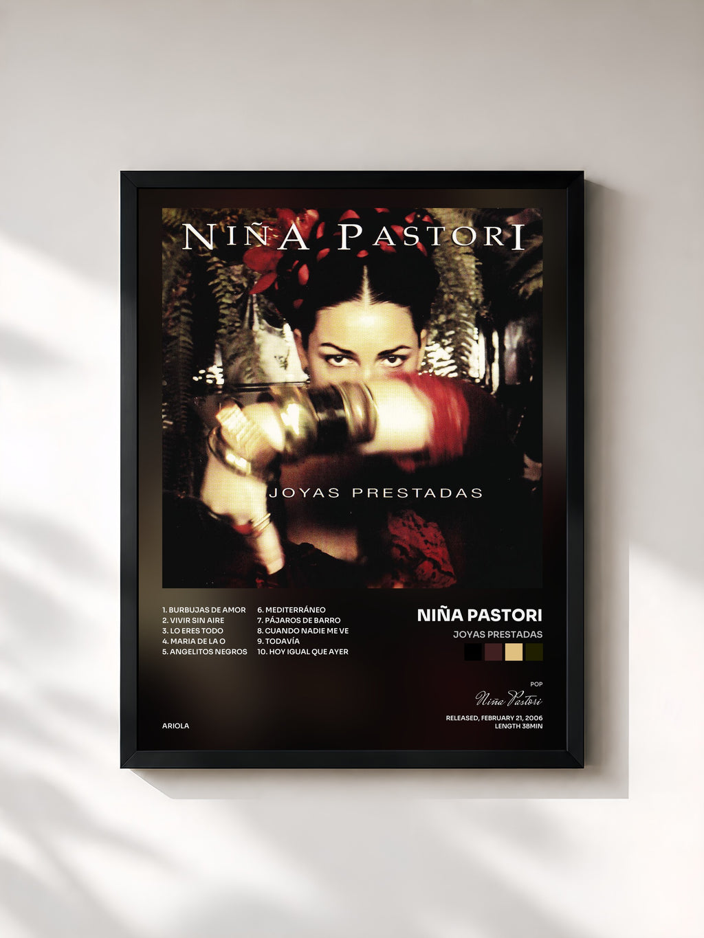 #noir Tableau de l'album Joyas Prestadas de Niña Pastori, cadre noir, imprimé et encadré en France