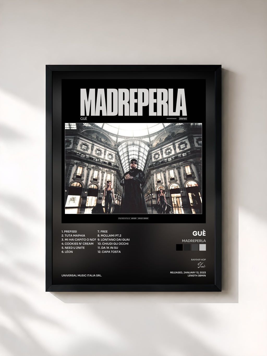 #noir Tableau de l'album Madreperla de Guè, cadre noir, imprimé et encadré en France