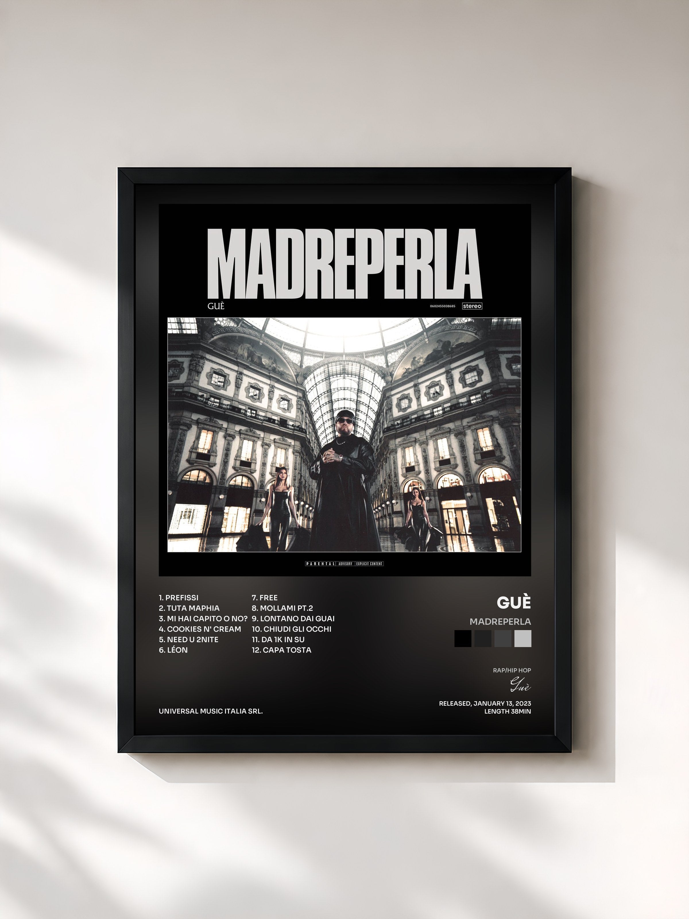 #noir Tableau de l'album Madreperla de Guè, cadre noir, imprimé et encadré en France