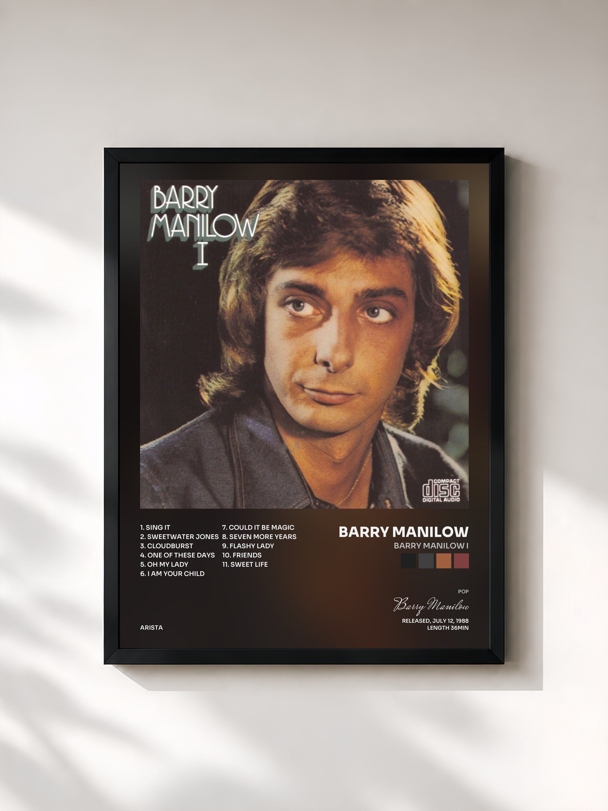 #noir Tableau de l'album Barry Manilow I de Barry Manilow, cadre noir, imprimé et encadré en France