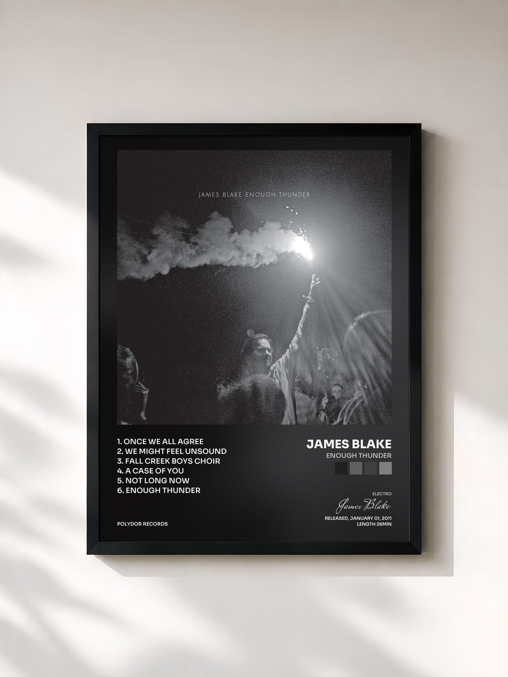 #noir Tableau de l'album Enough Thunder de James Blake, cadre noir, imprimé et encadré en France