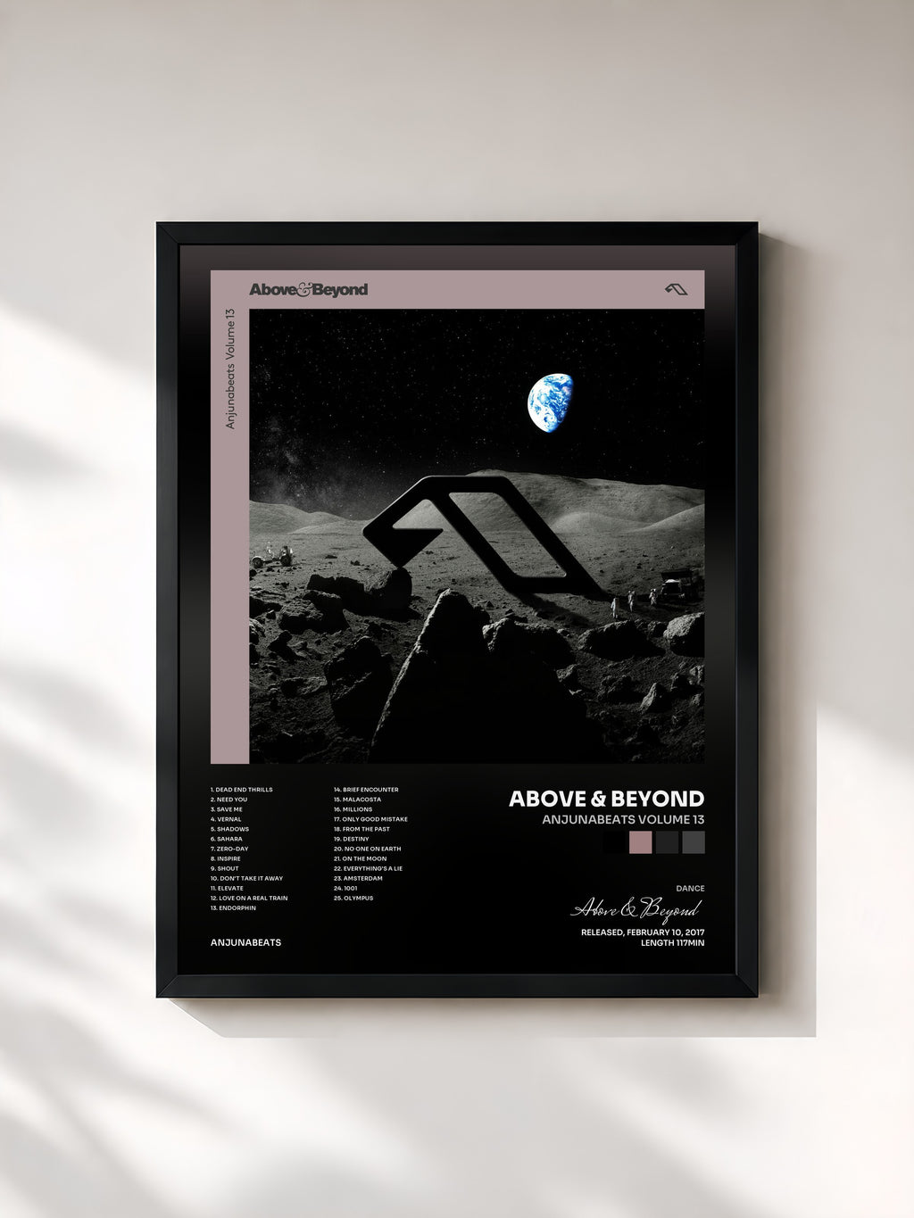 #noir Tableau de l'album Anjunabeats Volume 13 de Above & Beyond, cadre noir, imprimé et encadré en France