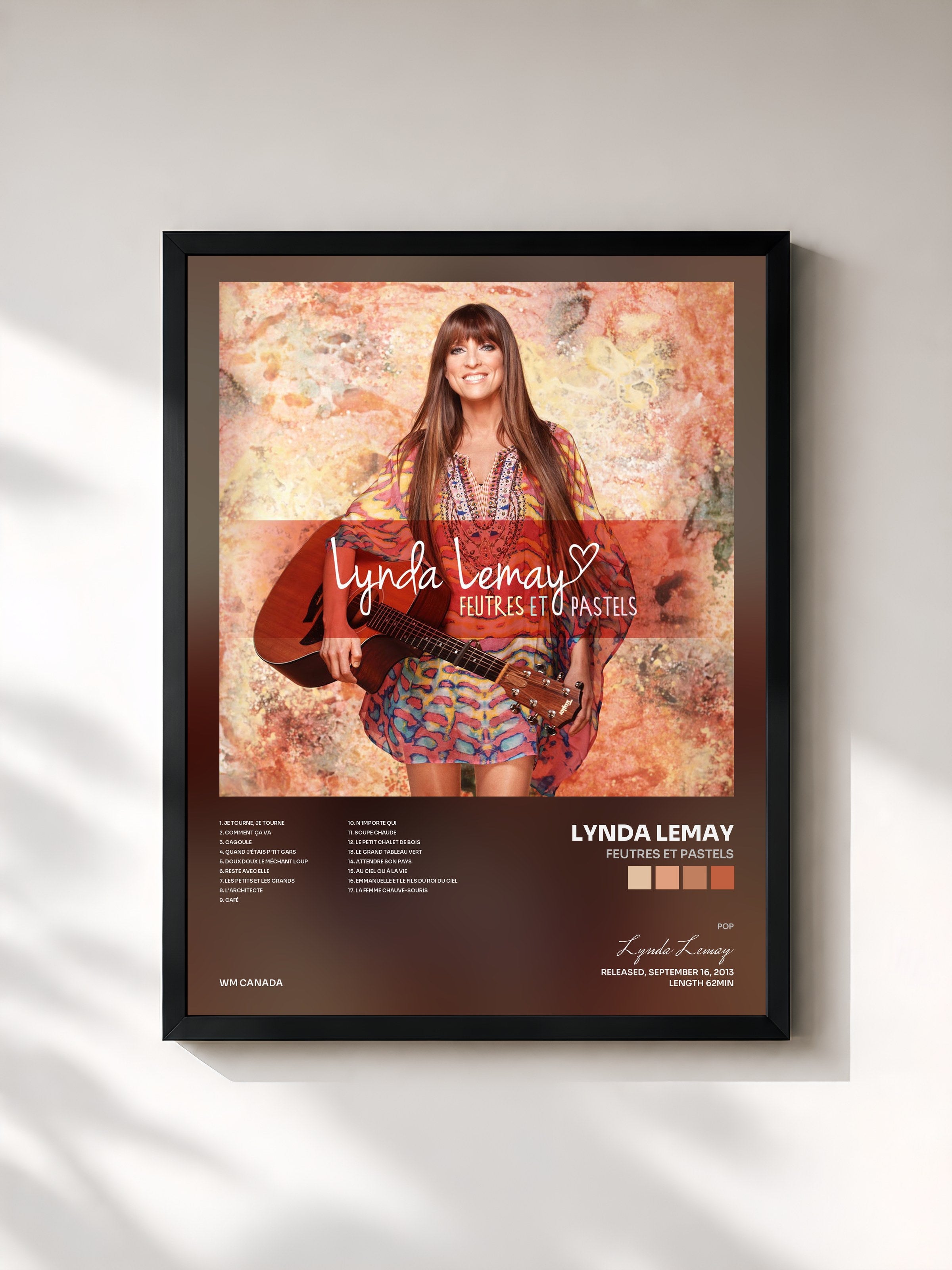 #noir Tableau de l'album Feutres et pastels de Lynda Lemay, cadre noir, imprimé et encadré en France