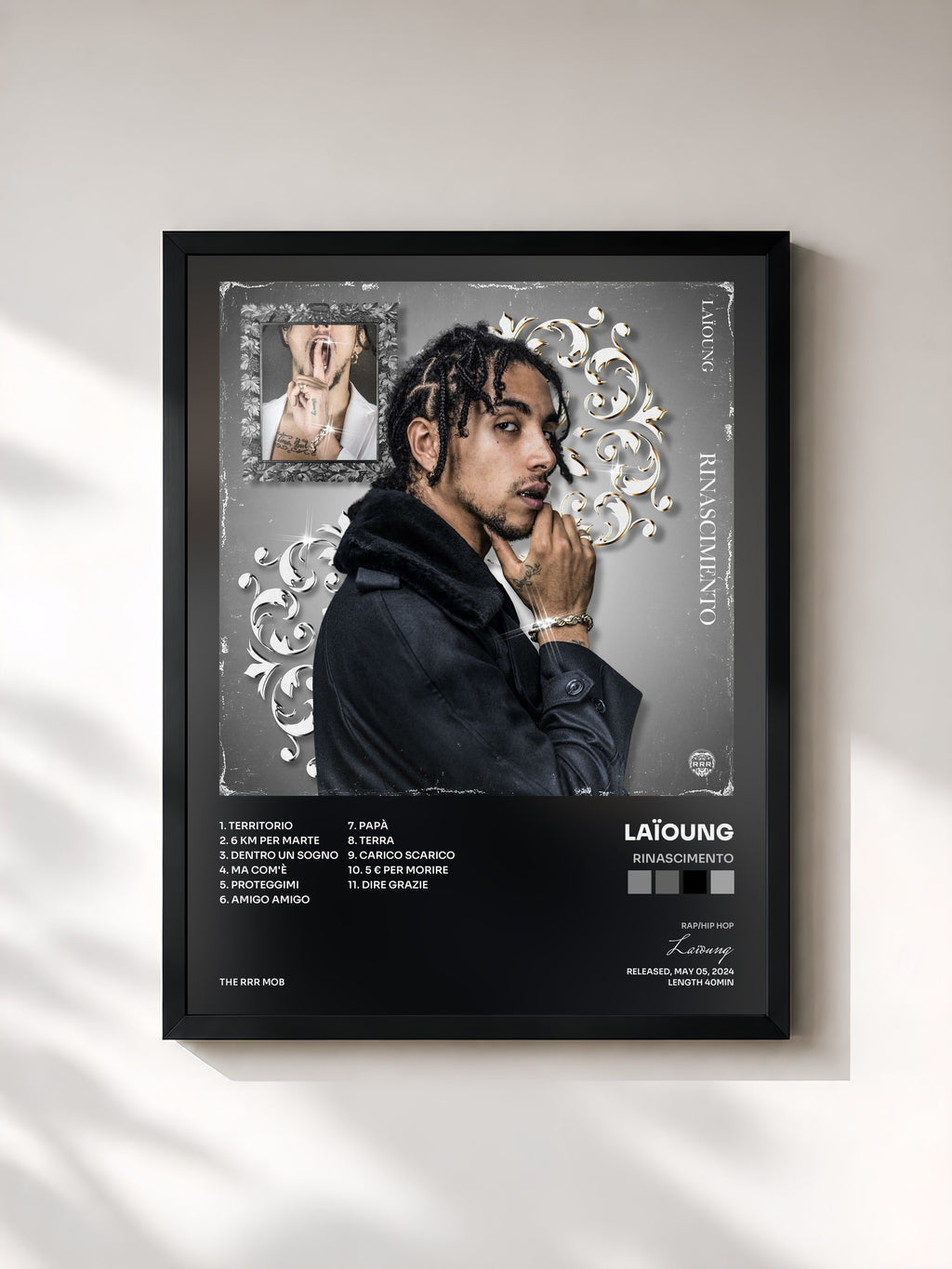 #noir Tableau de l'album Rinascimento de Laïoung, cadre noir, imprimé et encadré en France