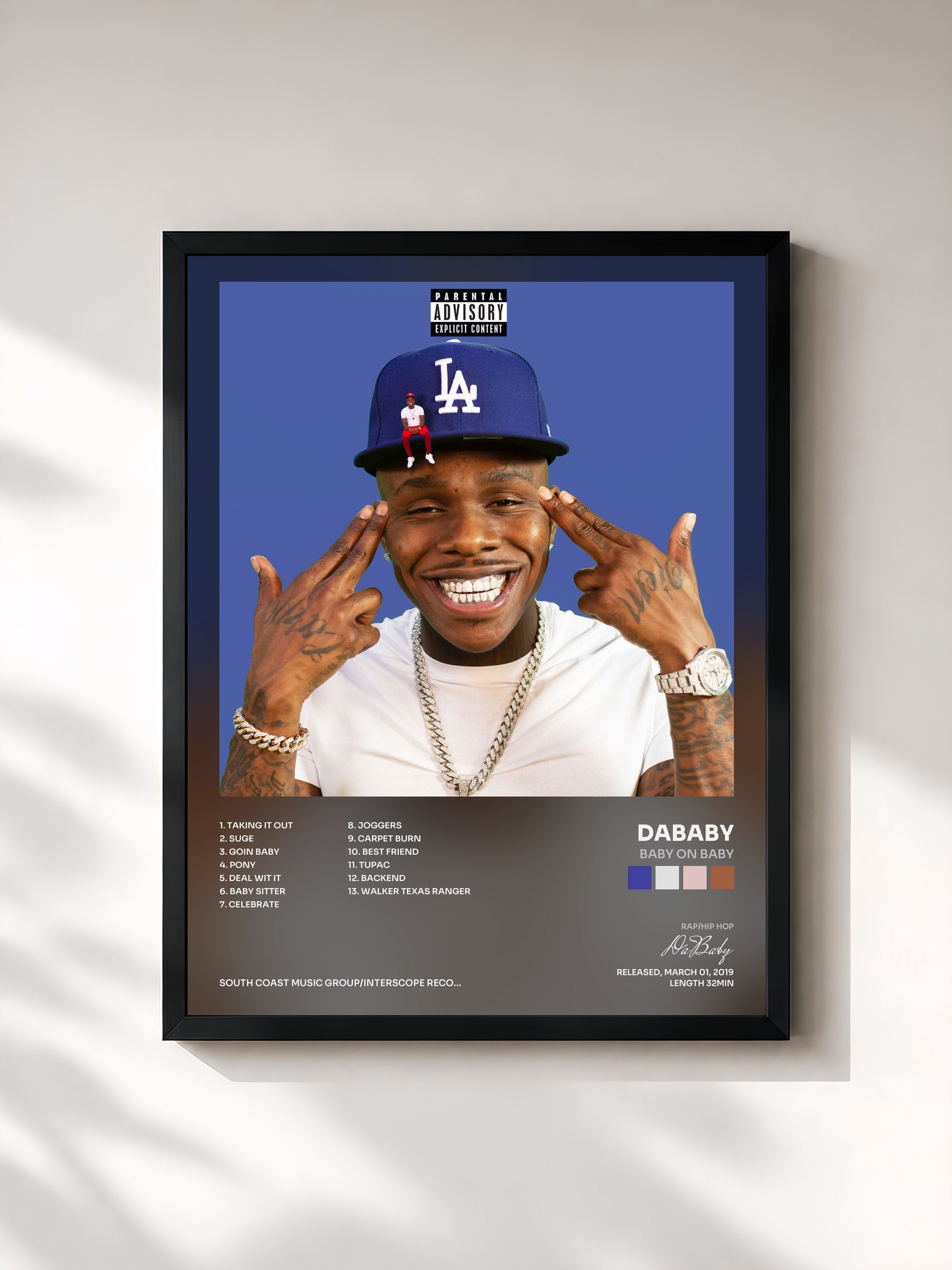 #noir Tableau de l'album Baby On Baby de DaBaby, cadre noir, imprimé et encadré en France