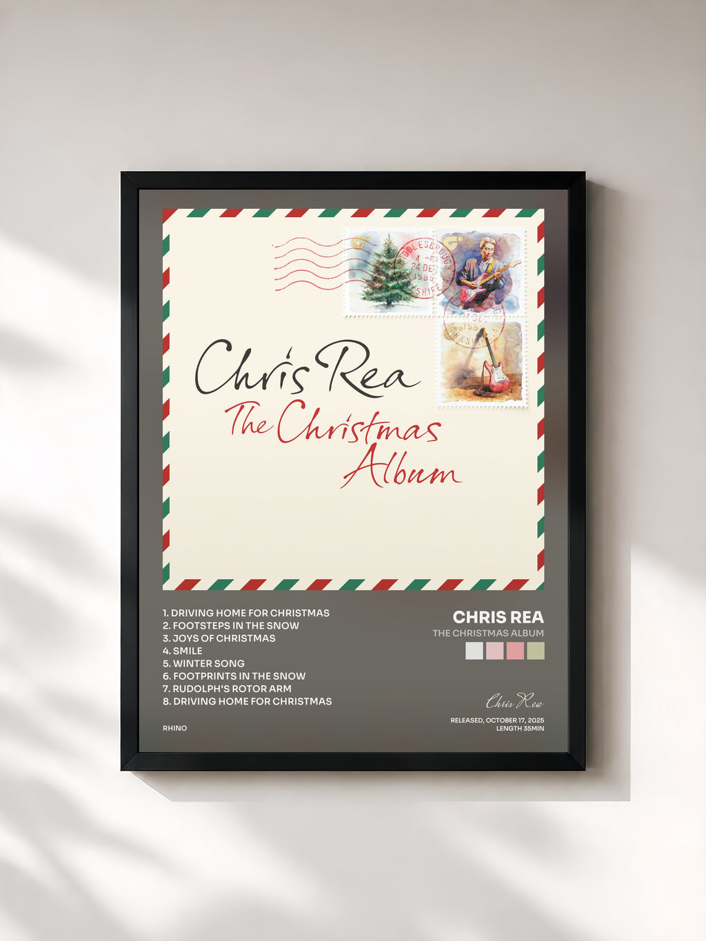 #noir Tableau de l'album The Christmas Album de Chris Rea, cadre noir, imprimé et encadré en France