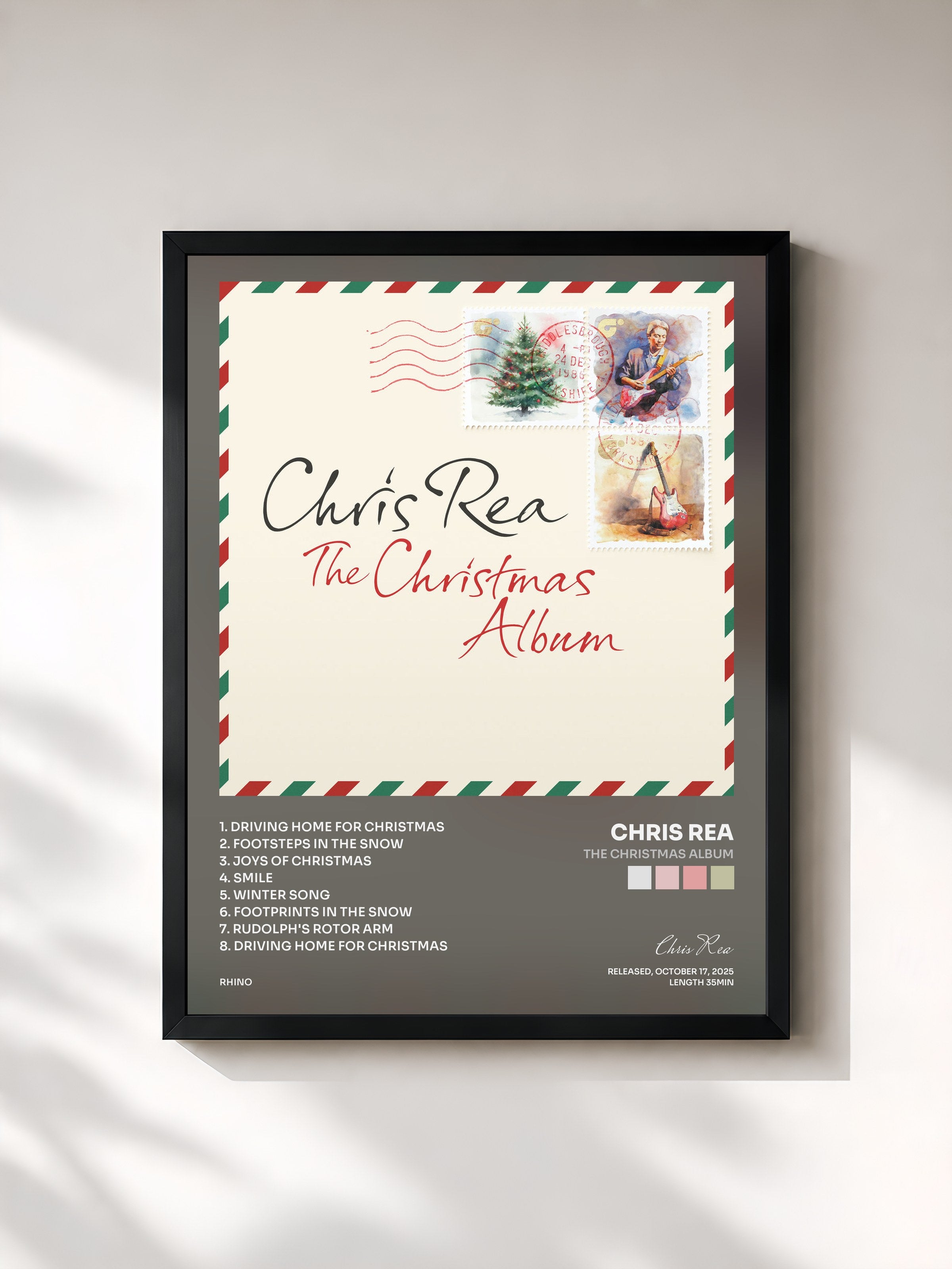 #noir Tableau de l'album The Christmas Album de Chris Rea, cadre noir, imprimé et encadré en France