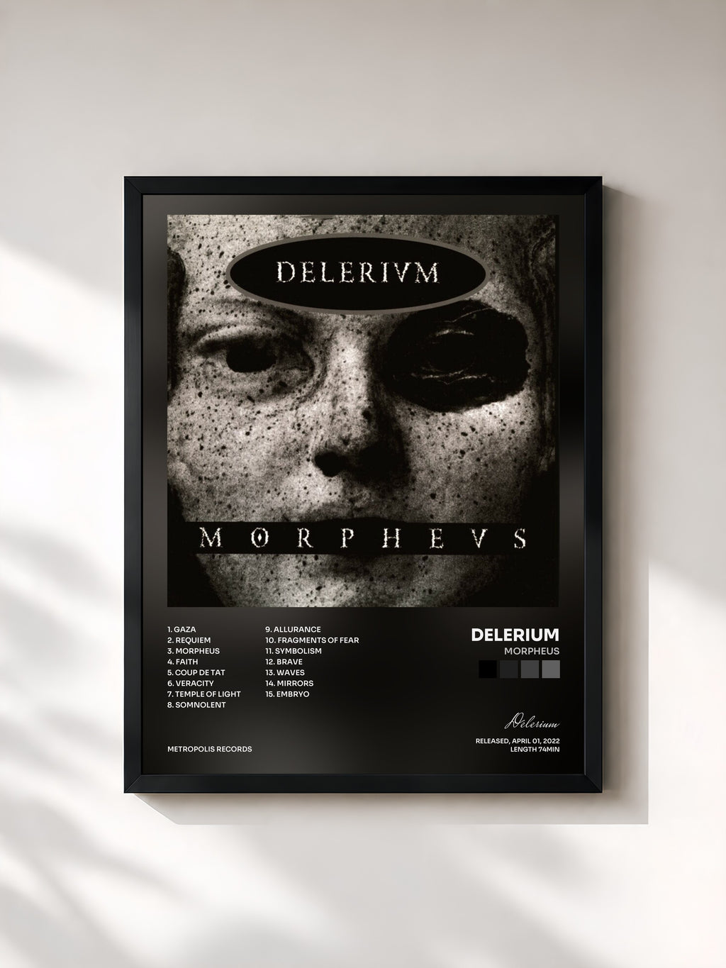 #noir Tableau de l'album Morpheus de Delerium, cadre noir, imprimé et encadré en France