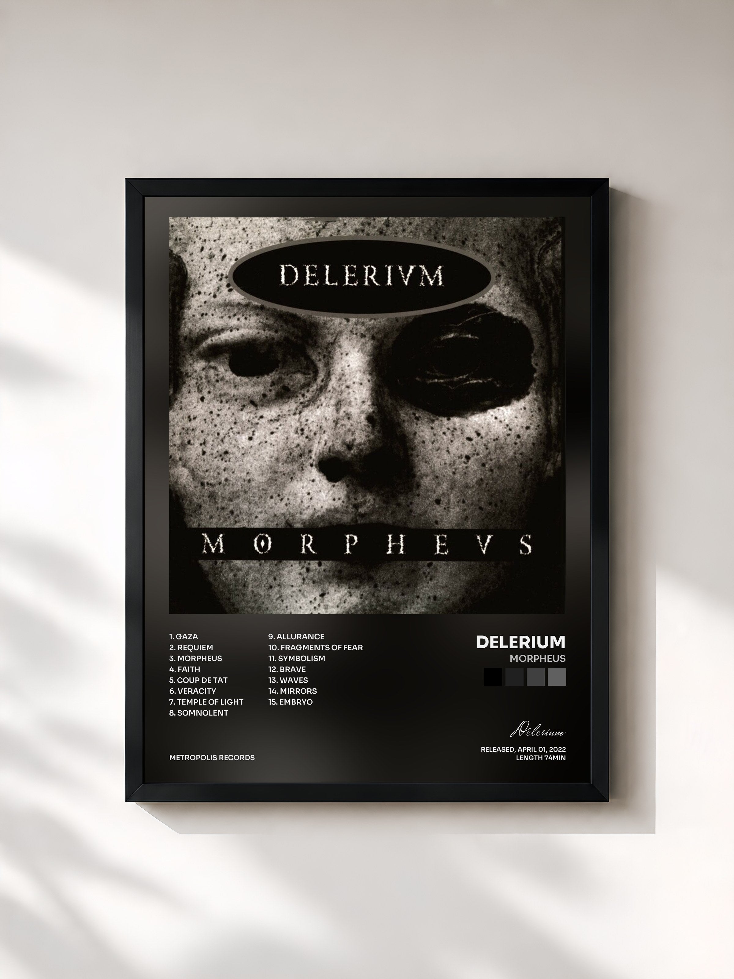 #noir Tableau de l'album Morpheus de Delerium, cadre noir, imprimé et encadré en France