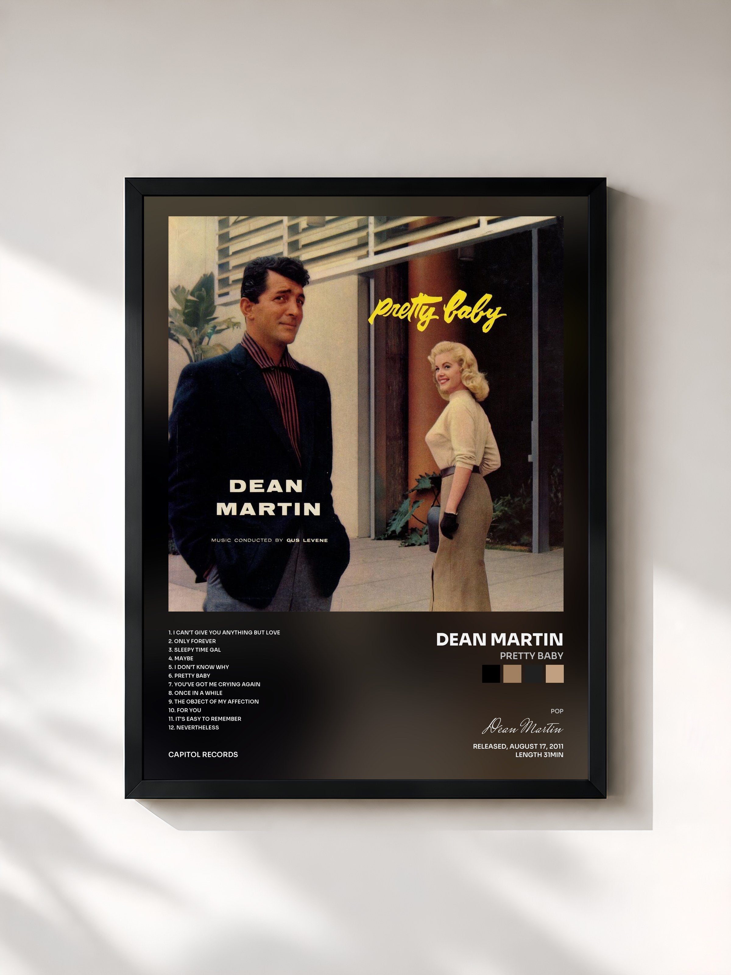 #noir Tableau de l'album Pretty Baby de Dean Martin, cadre noir, imprimé et encadré en France