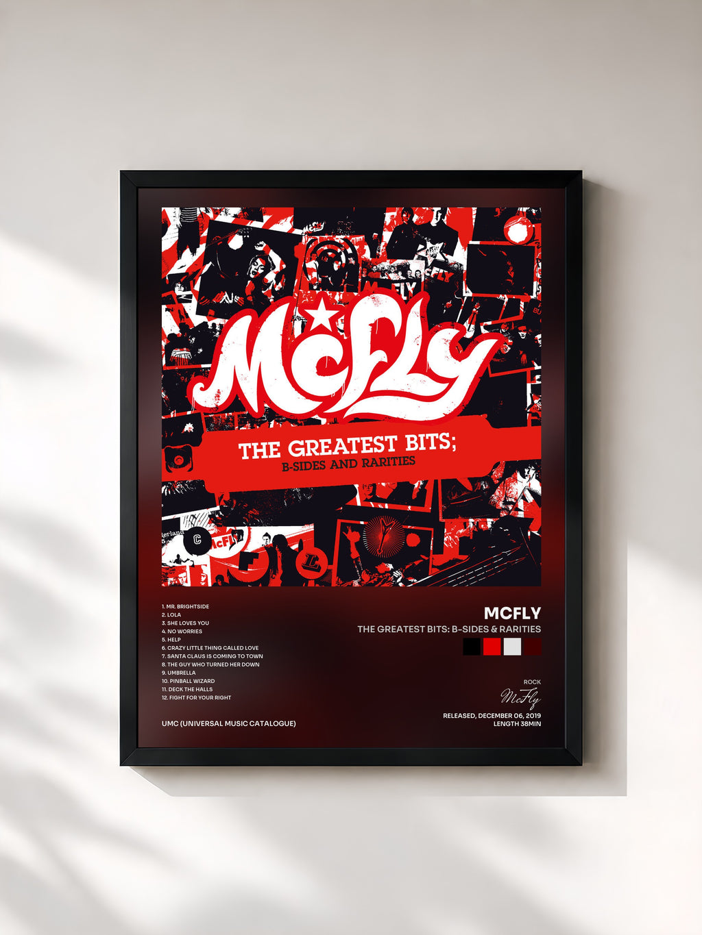 #noir Tableau de l'album The Greatest Bits: B-Sides & Rarities de McFly, cadre noir, imprimé et encadré en France