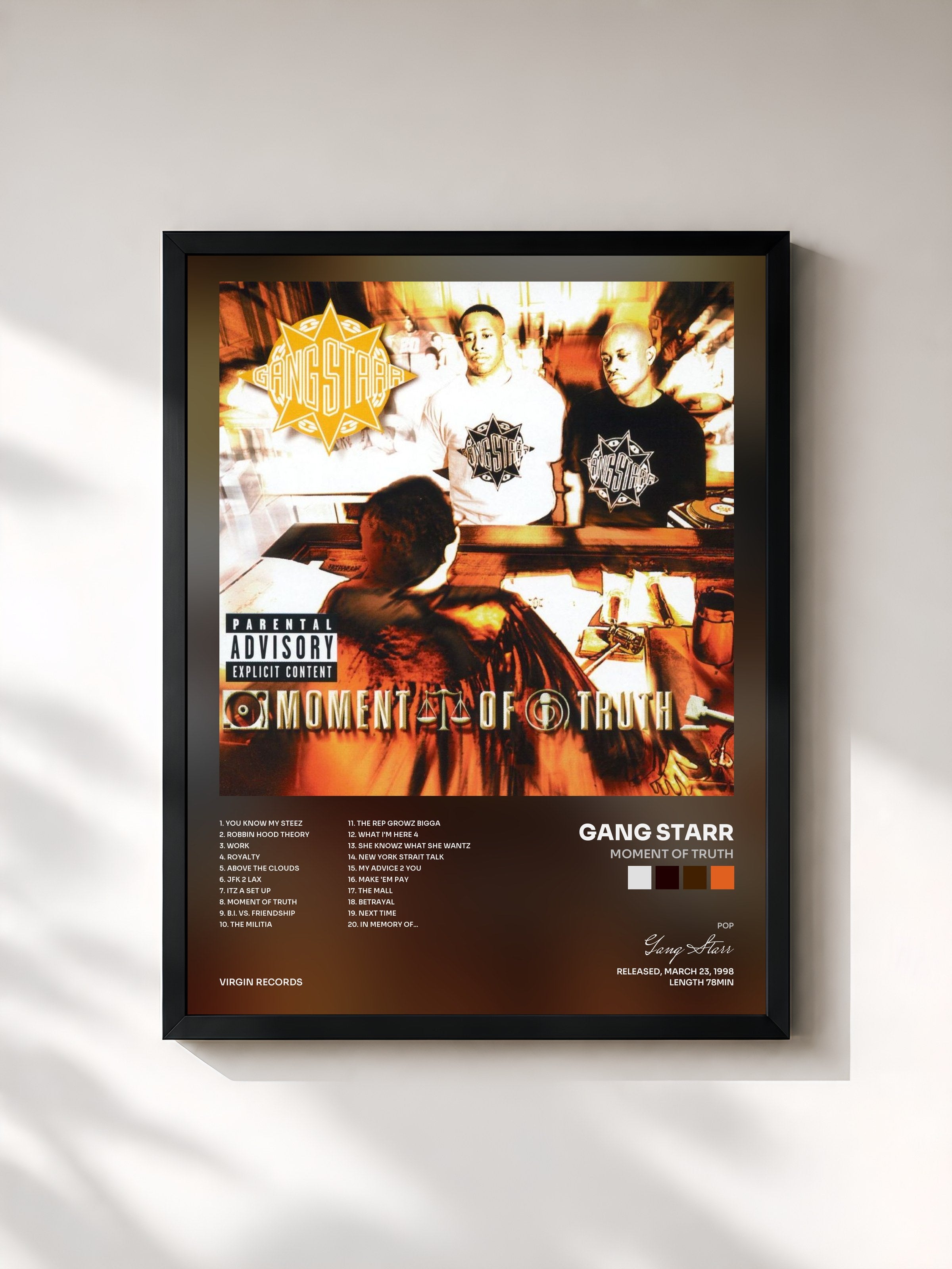 #noir Tableau de l'album Moment Of Truth de Gang Starr, cadre noir, imprimé et encadré en France