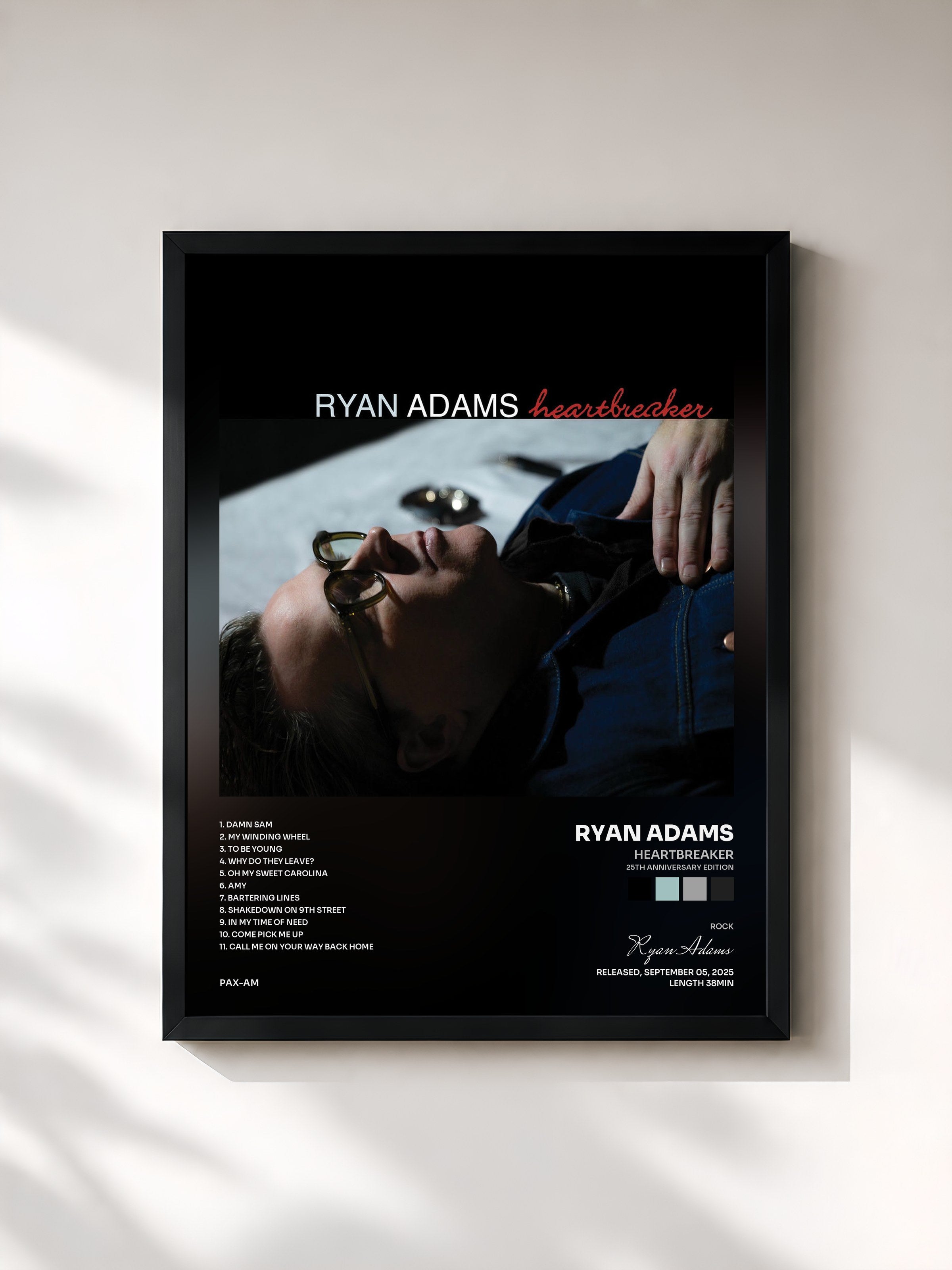 #noir Tableau de l'album Heartbreaker (25th Anniversary Edition) de Ryan Adams, cadre noir, imprimé et encadré en France