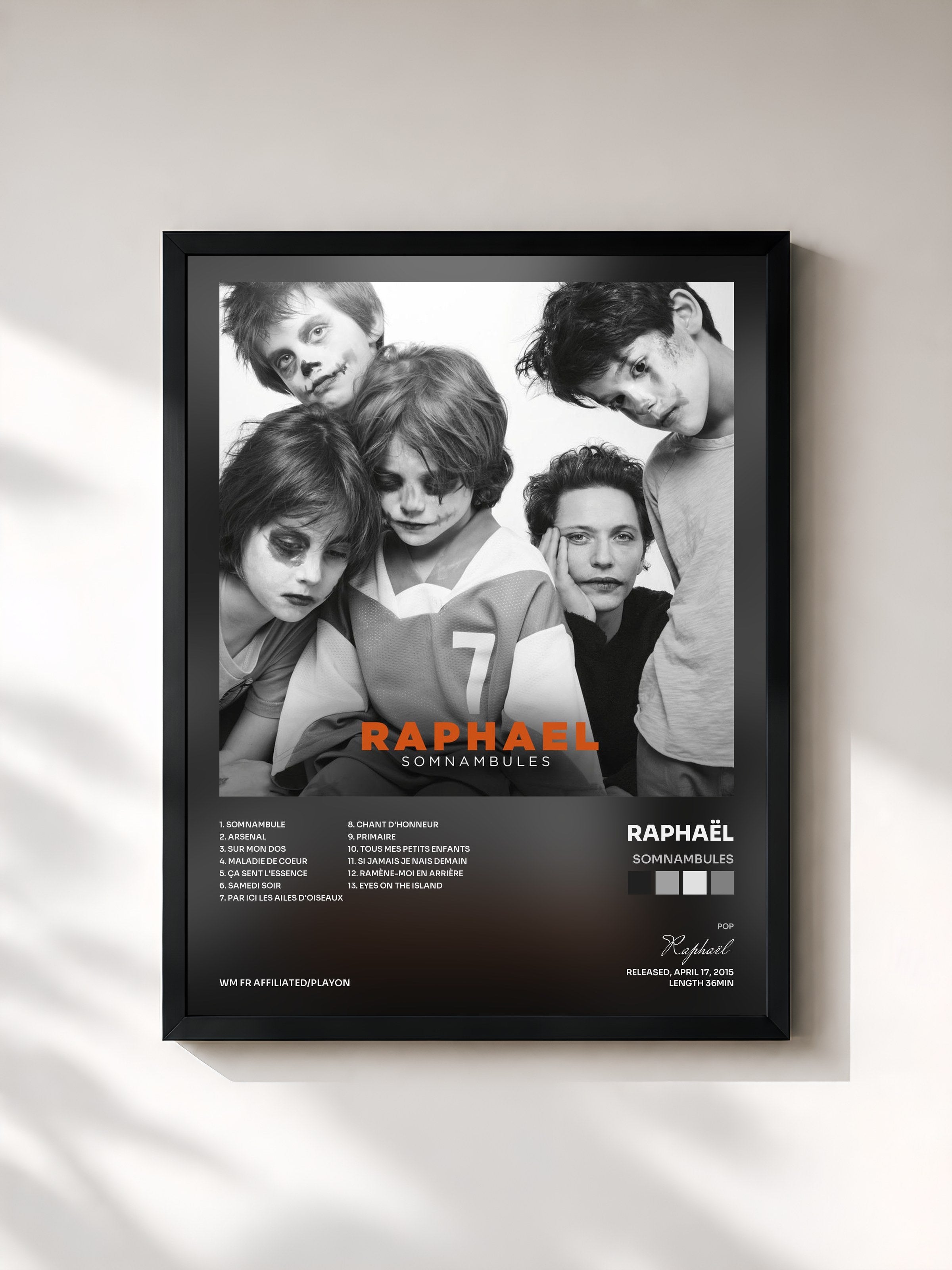 #noir Tableau de l'album Somnambules de Raphaël, cadre noir, imprimé et encadré en France
