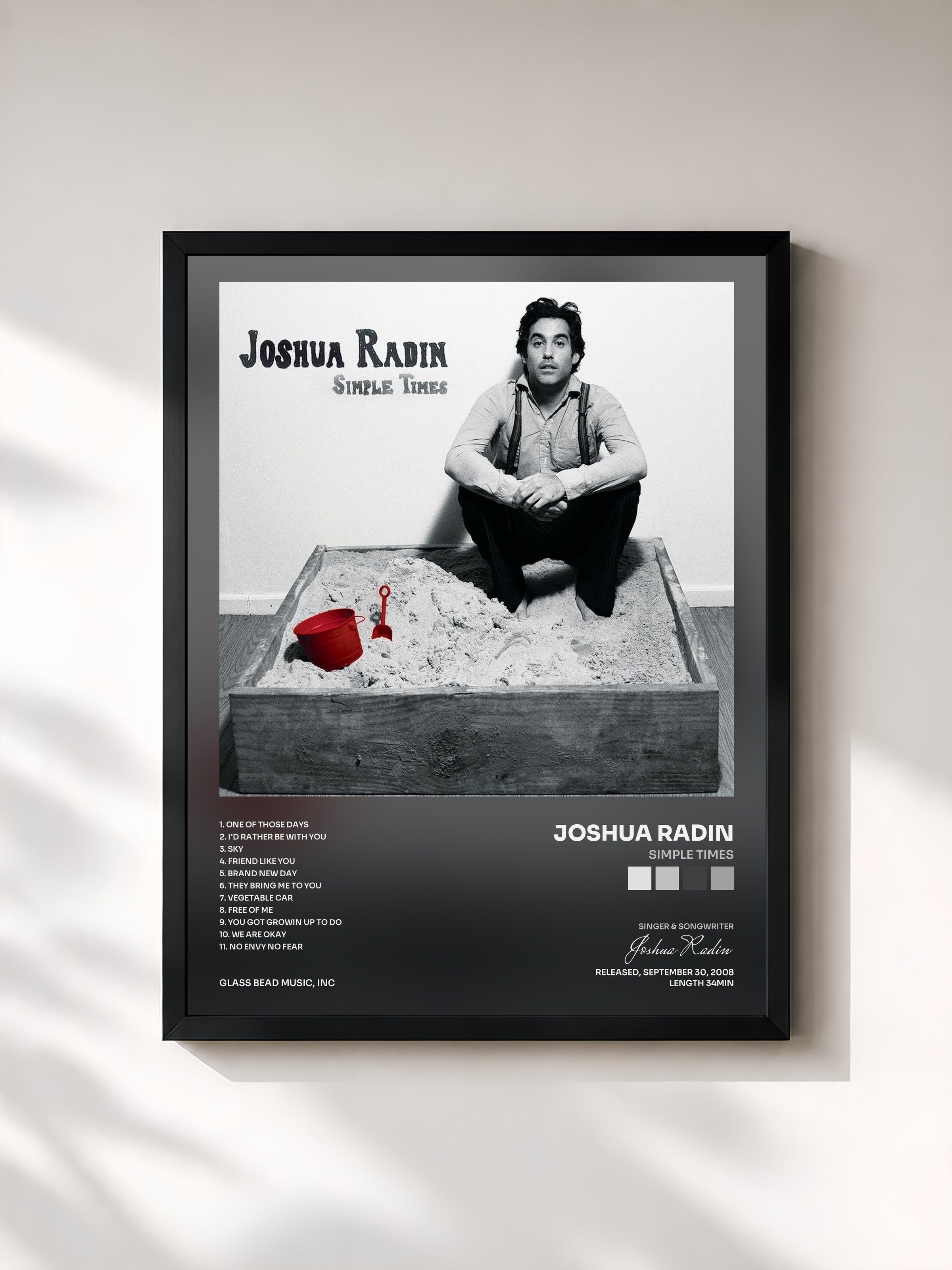 #noir Tableau de l'album Simple Times de Joshua Radin, cadre noir, imprimé et encadré en France