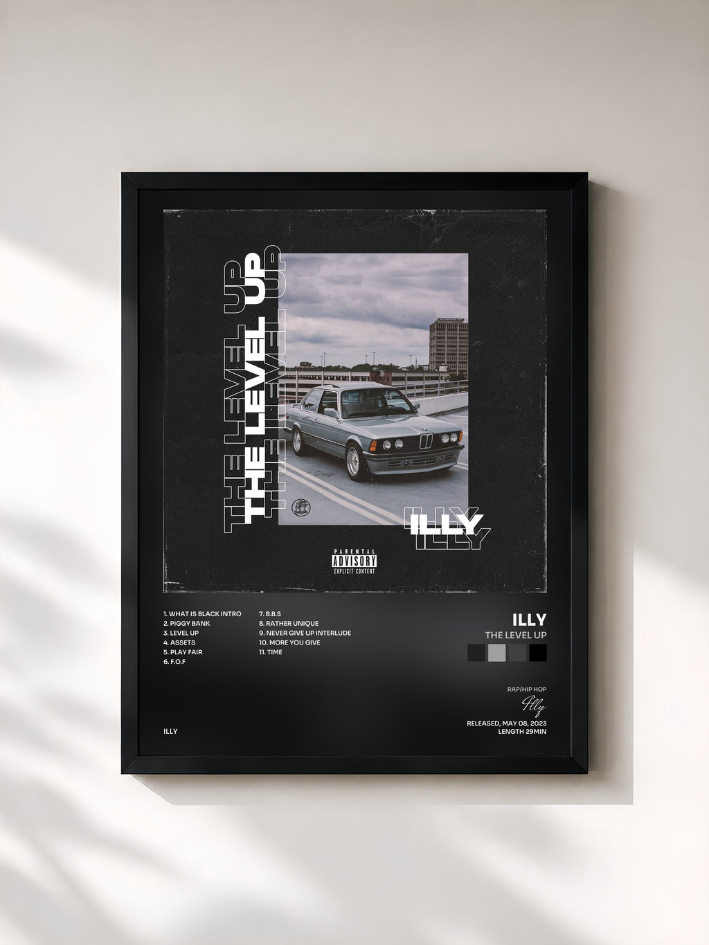 #noir Tableau de l'album The Level Up de Illy, cadre noir, imprimé et encadré en France