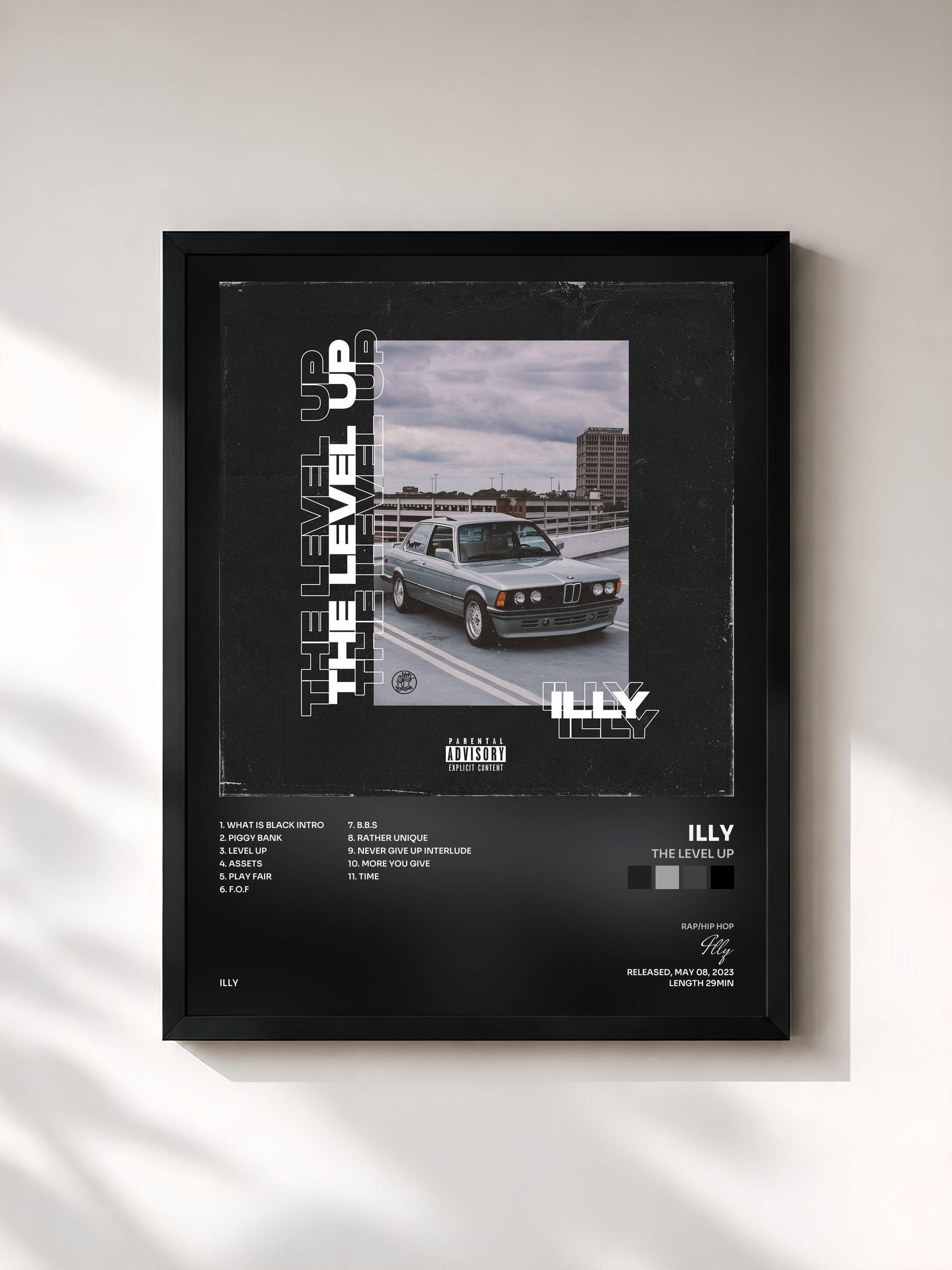 #noir Tableau de l'album The Level Up de Illy, cadre noir, imprimé et encadré en France