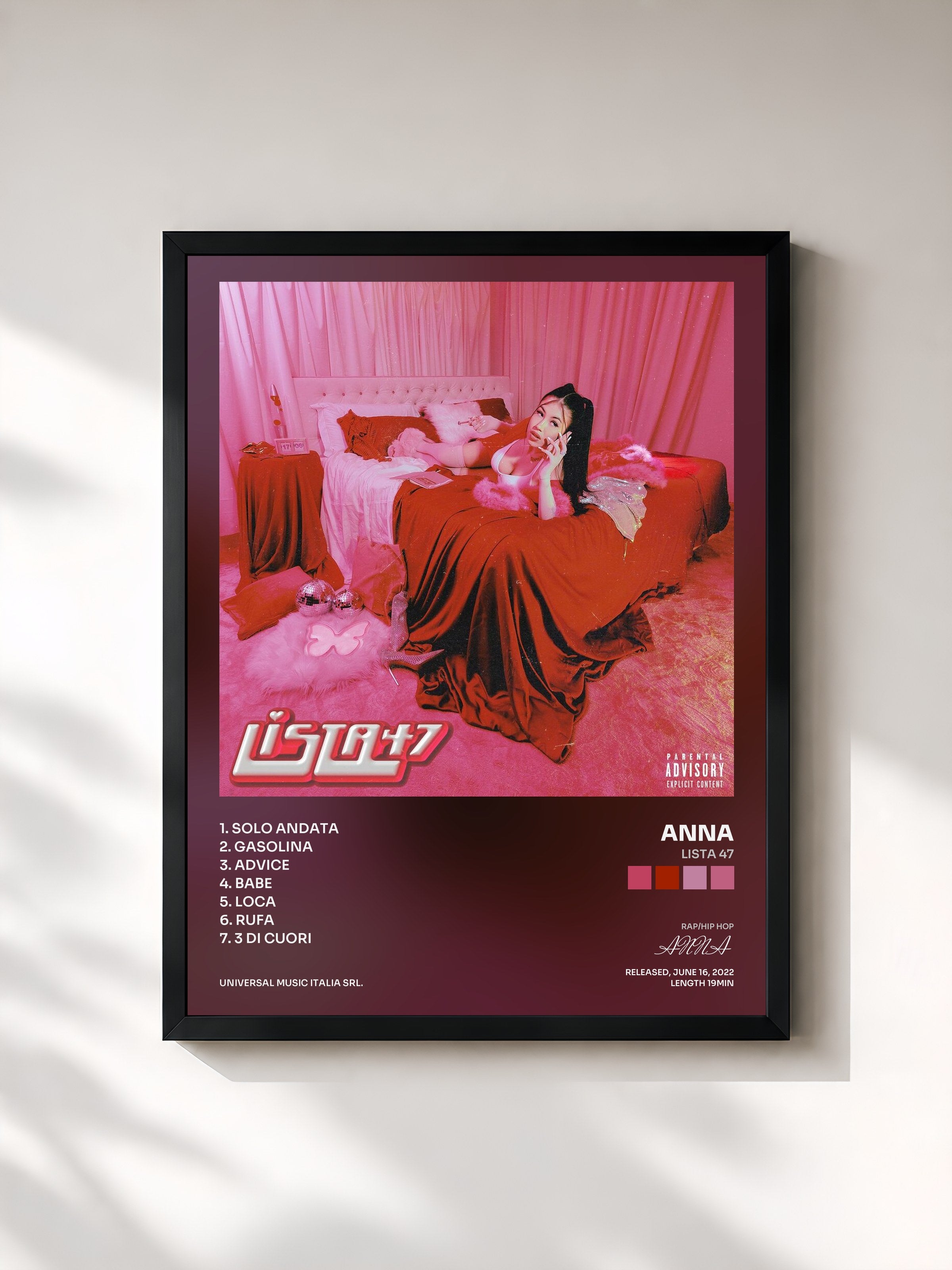 #noir Tableau de l'album LISTA 47 de ANNA, cadre noir, imprimé et encadré en France