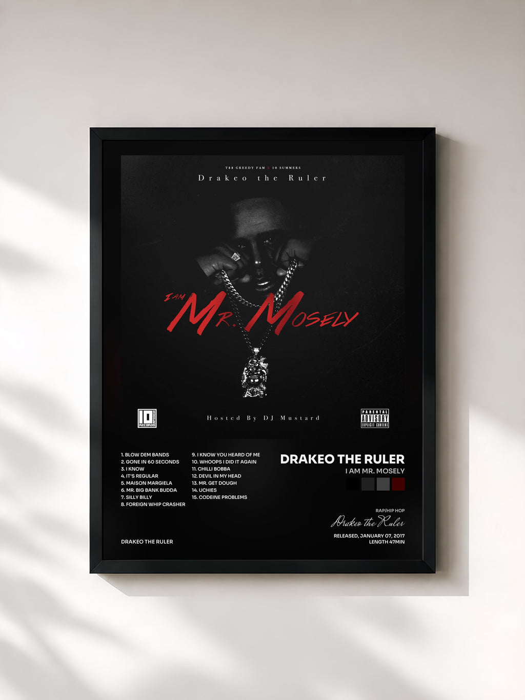 #noir Tableau de l'album I Am Mr. Mosely de Drakeo the Ruler, cadre noir, imprimé et encadré en France