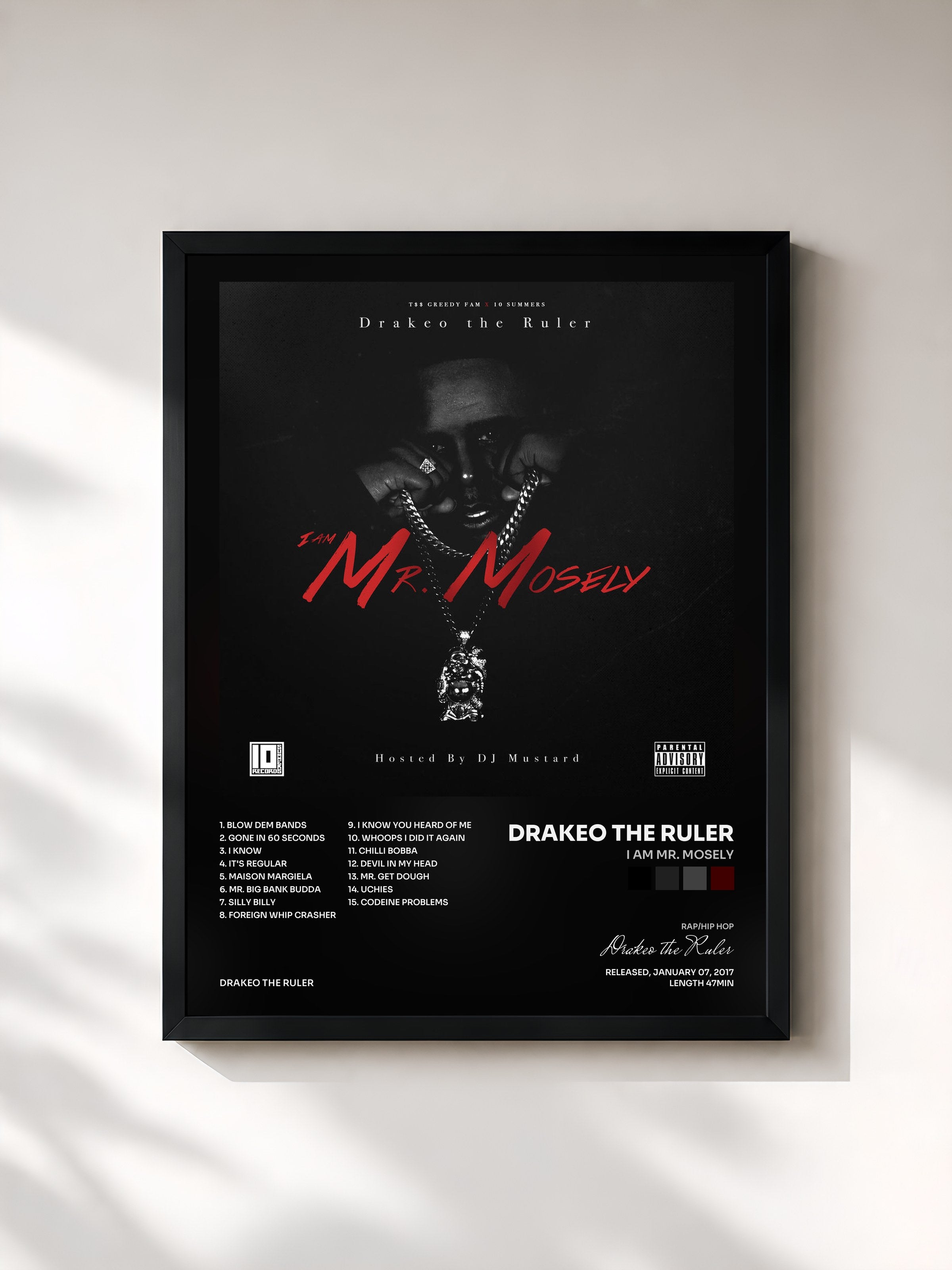 #noir Tableau de l'album I Am Mr. Mosely de Drakeo the Ruler, cadre noir, imprimé et encadré en France