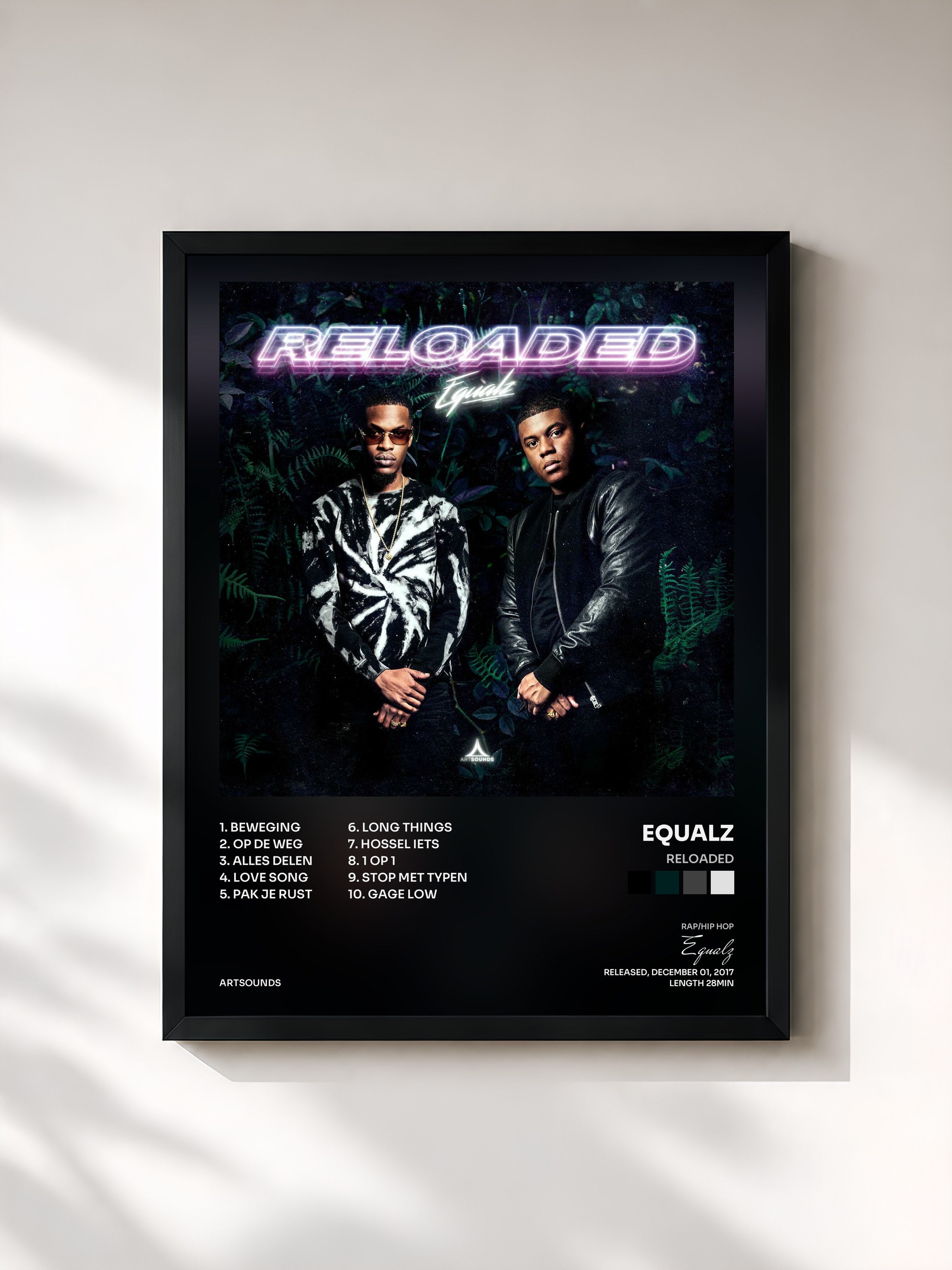 #noir Tableau de l'album Reloaded de Equalz, cadre noir, imprimé et encadré en France
