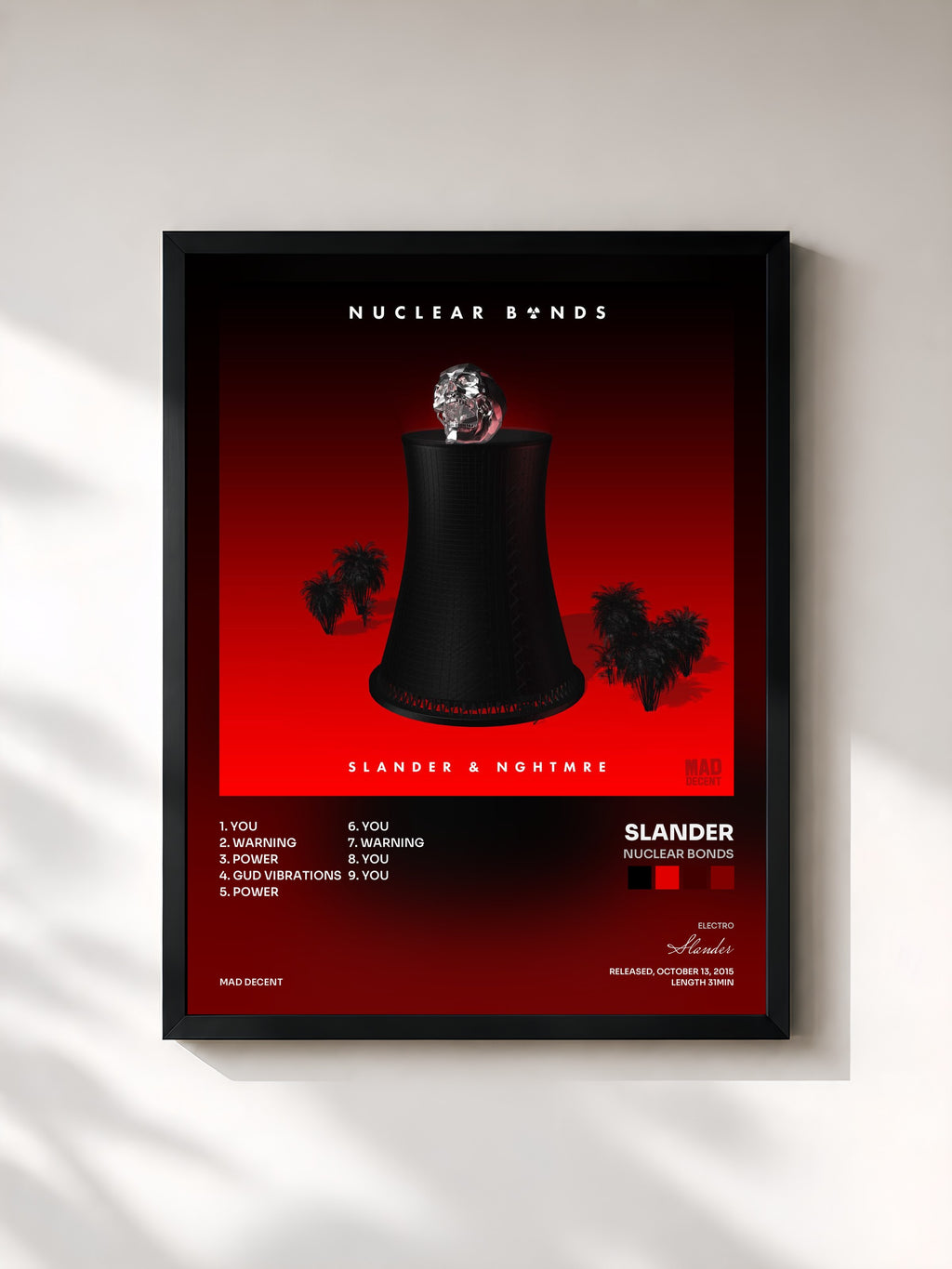 #noir Tableau de l'album Nuclear Bonds de Slander, cadre noir, imprimé et encadré en France