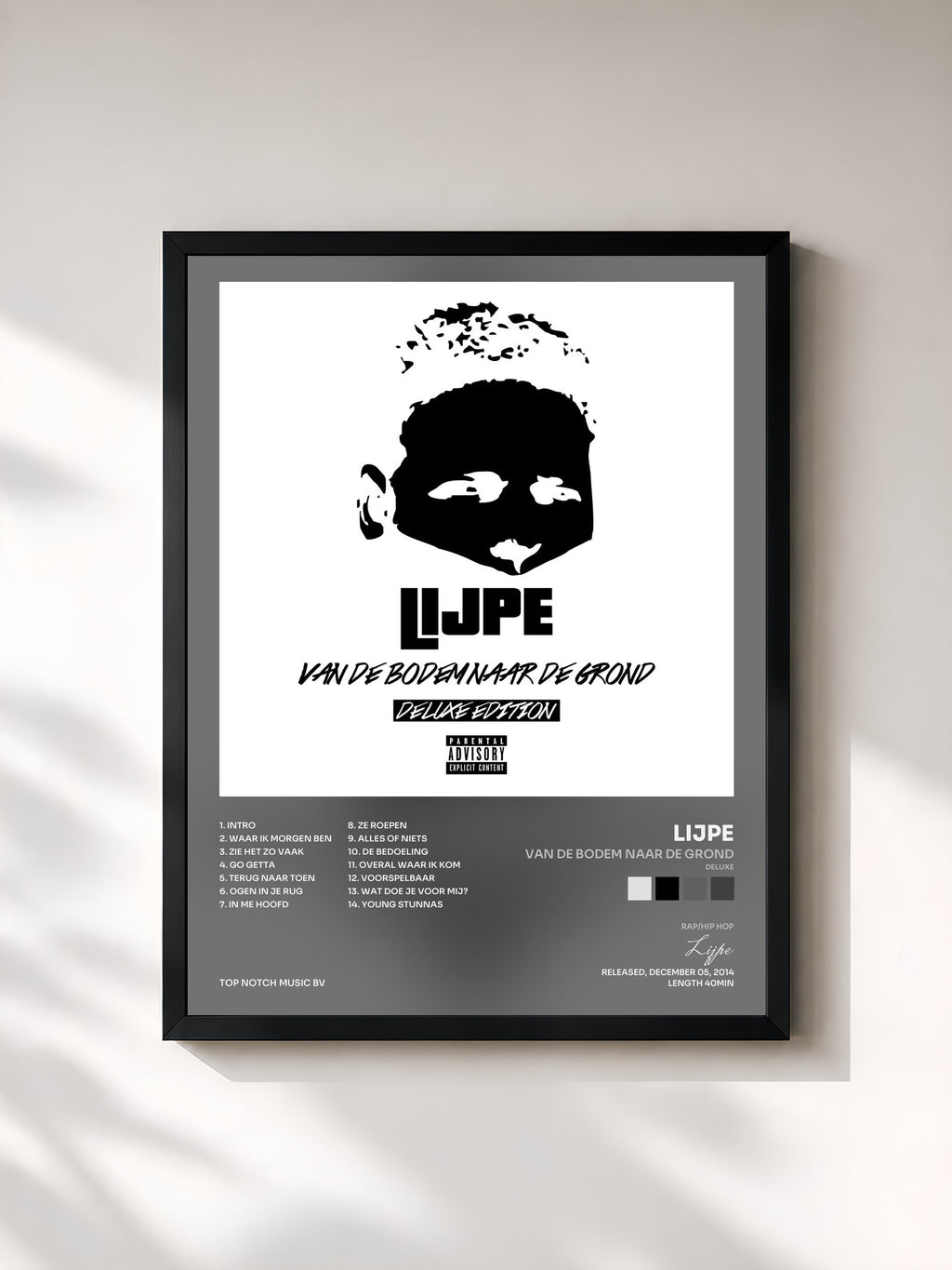 #noir Tableau de l'album Van De Bodem Naar De Grond (Deluxe) de Lijpe, cadre noir, imprimé et encadré en France