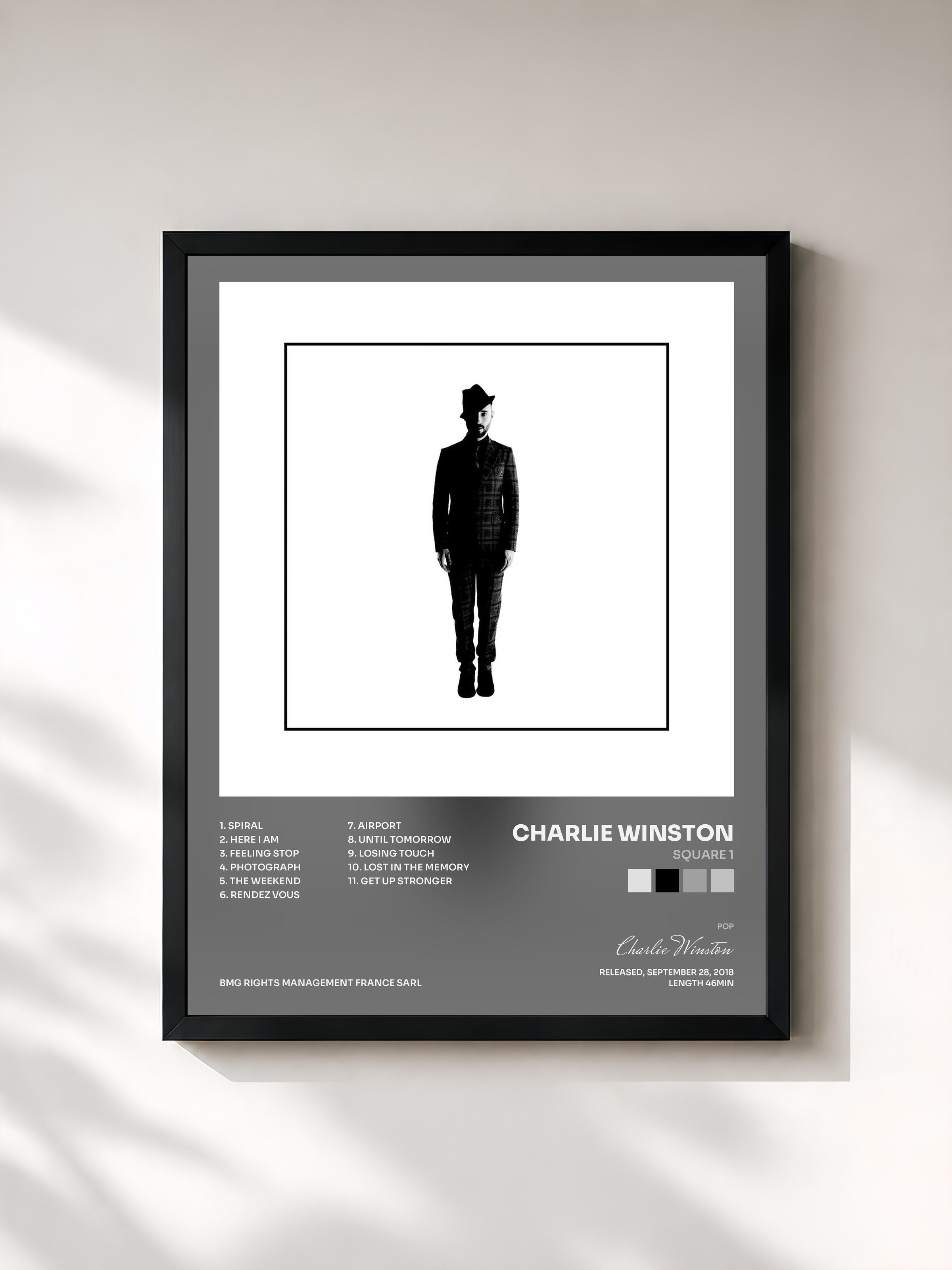 #noir Tableau de l'album Square 1 de Charlie Winston, cadre noir, imprimé et encadré en France