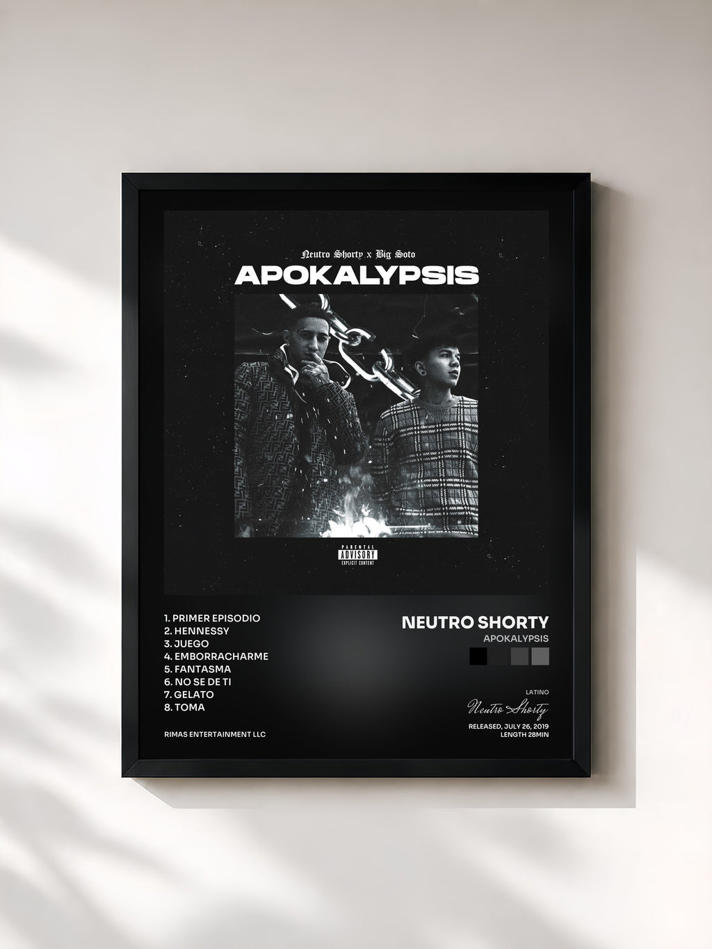 #noir Tableau de l'album Apokalypsis de Neutro Shorty, cadre noir, imprimé et encadré en France