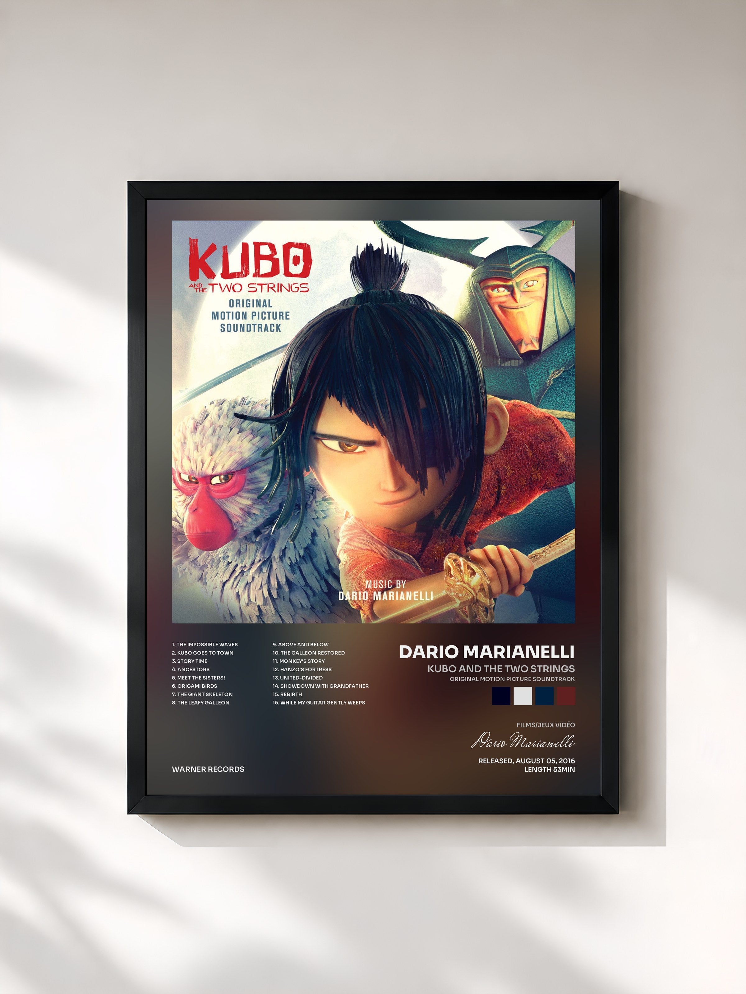 #noir Tableau de l'album Kubo and the Two Strings (Original Motion Picture Soundtrack) de Dario Marianelli, cadre noir, imprimé et encadré en France