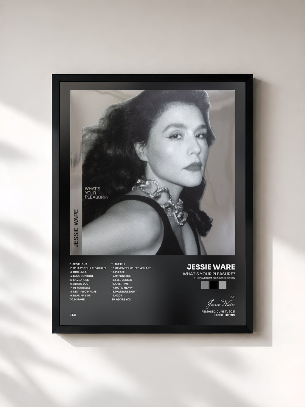 #noir Tableau de l'album What's Your Pleasure? (The Platinum Pleasure Edition) de Jessie Ware, cadre noir, imprimé et encadré en France