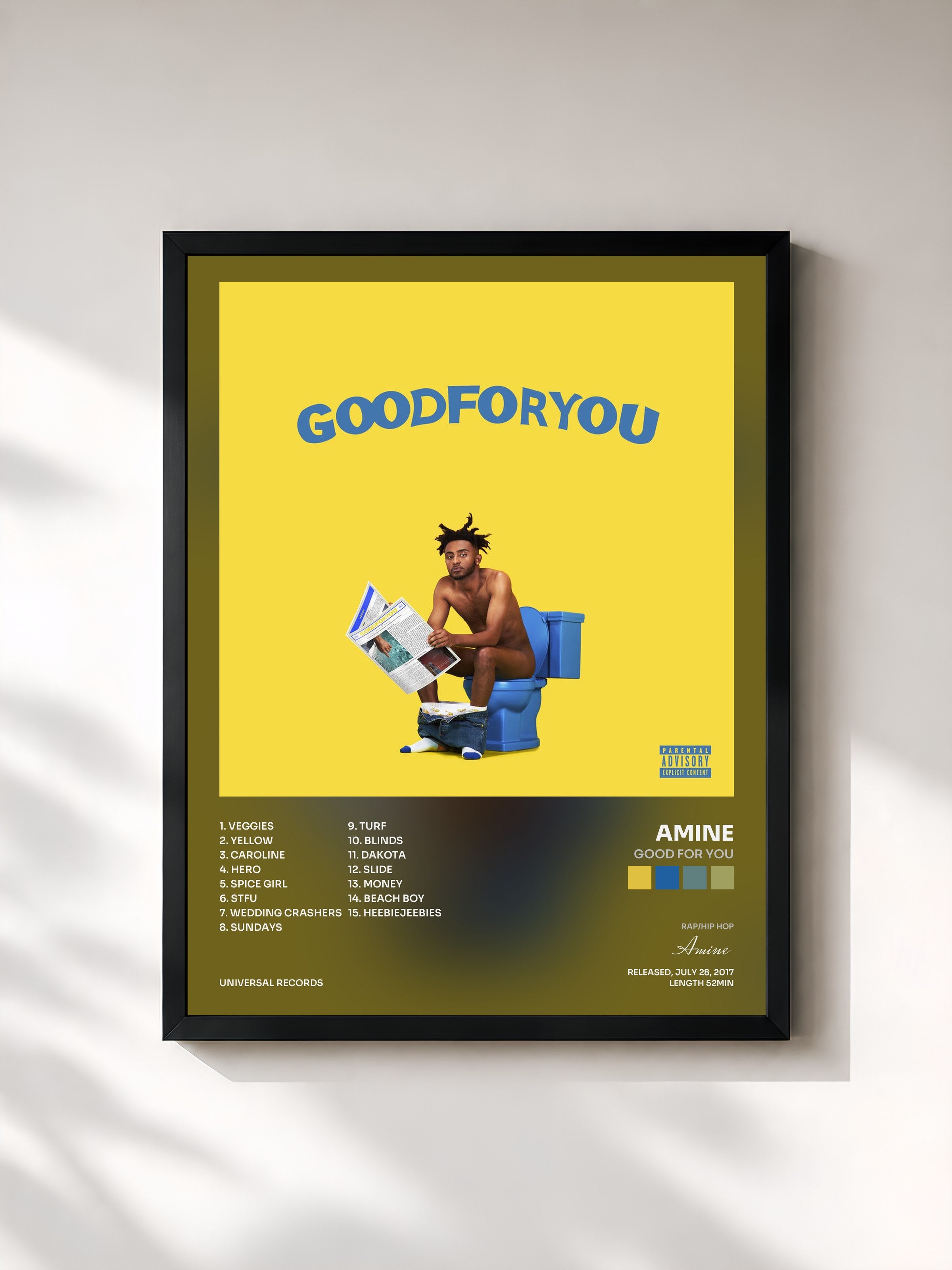 #noir Tableau de l'album Good For You de Amine, cadre noir, imprimé et encadré en France