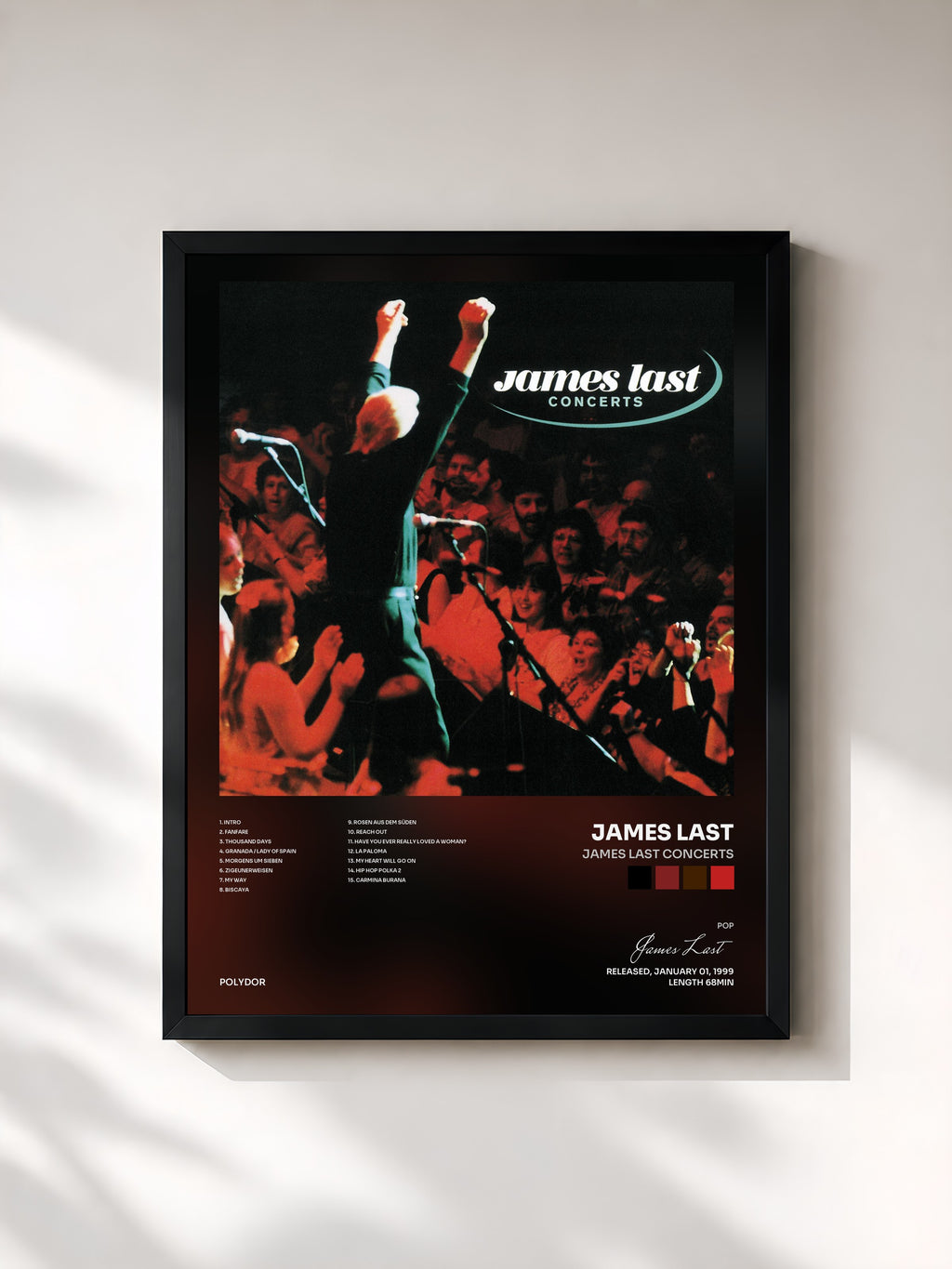 #noir Tableau de l'album James Last Concerts de James Last, cadre noir, imprimé et encadré en France