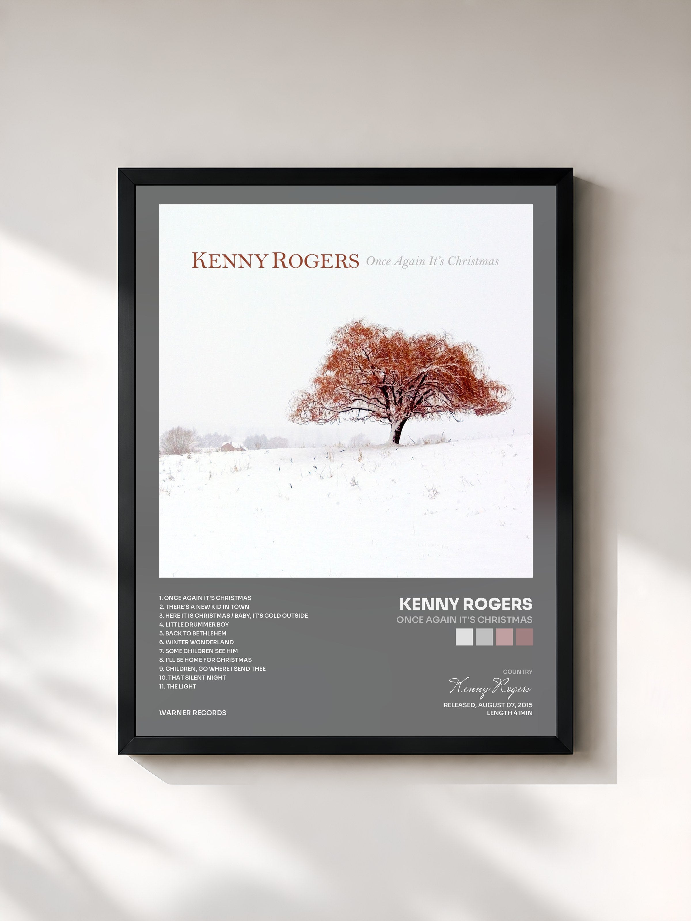 #noir Tableau de l'album Once Again It's Christmas de Kenny Rogers, cadre noir, imprimé et encadré en France