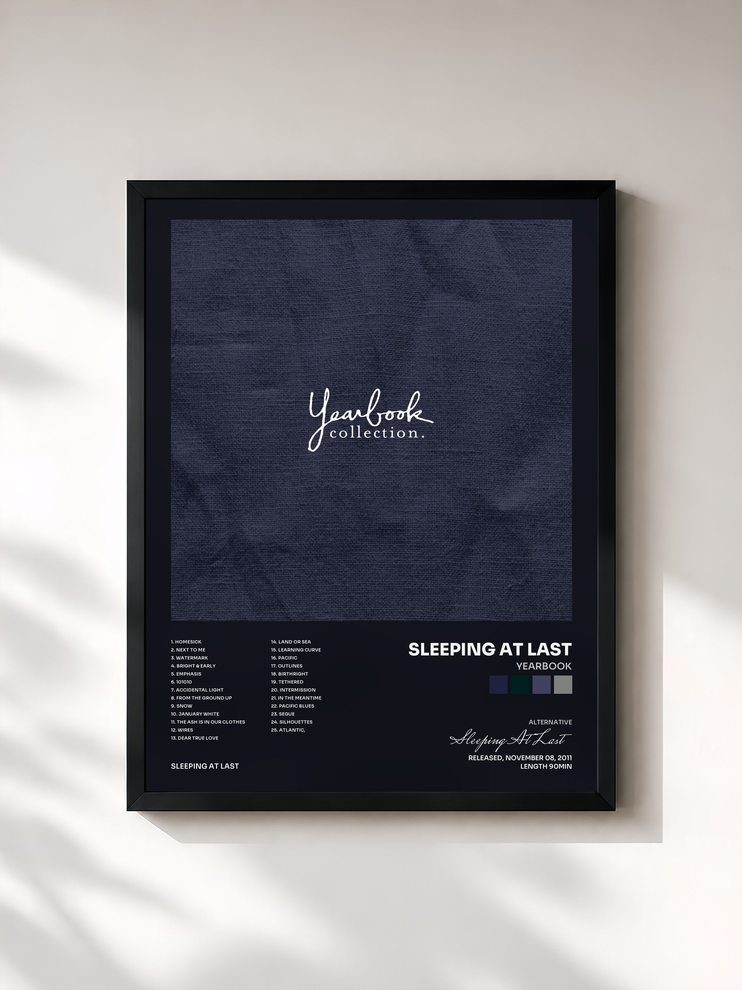 #noir Tableau de l'album Yearbook de Sleeping At Last, cadre noir, imprimé et encadré en France