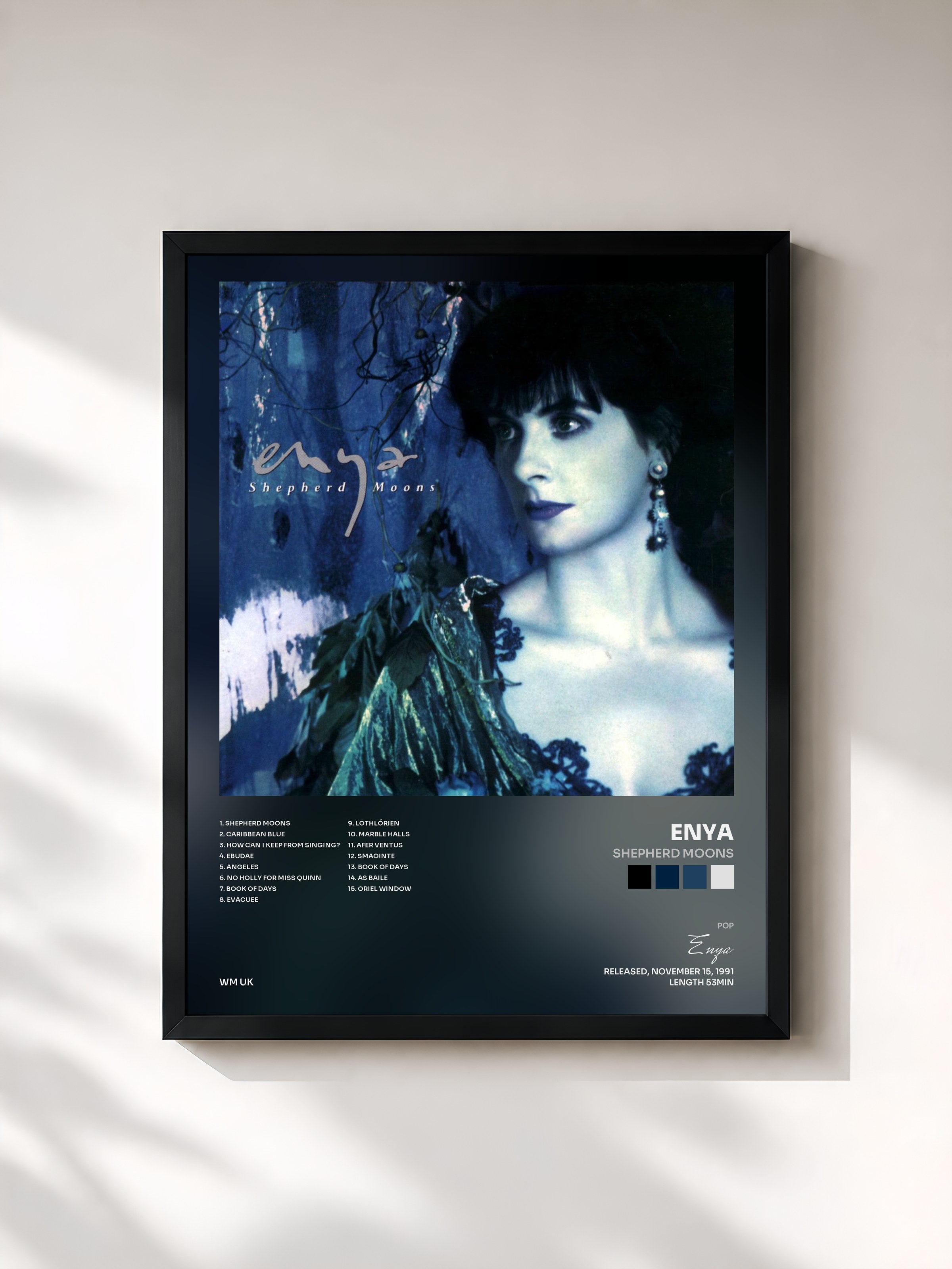 #noir Tableau de l'album Shepherd Moons de Enya, cadre noir, imprimé et encadré en France