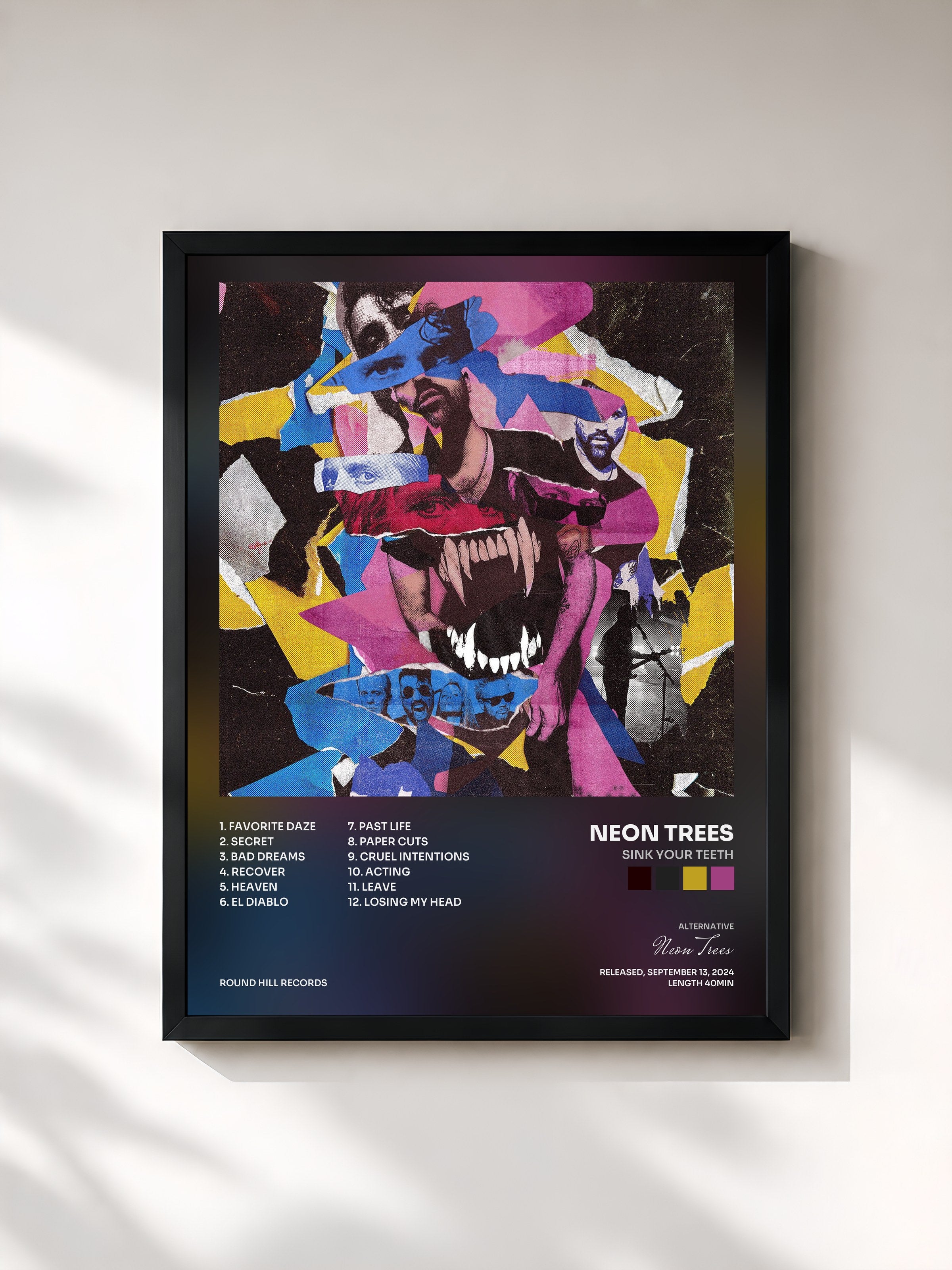#noir Tableau de l'album Sink Your Teeth de Neon Trees, cadre noir, imprimé et encadré en France