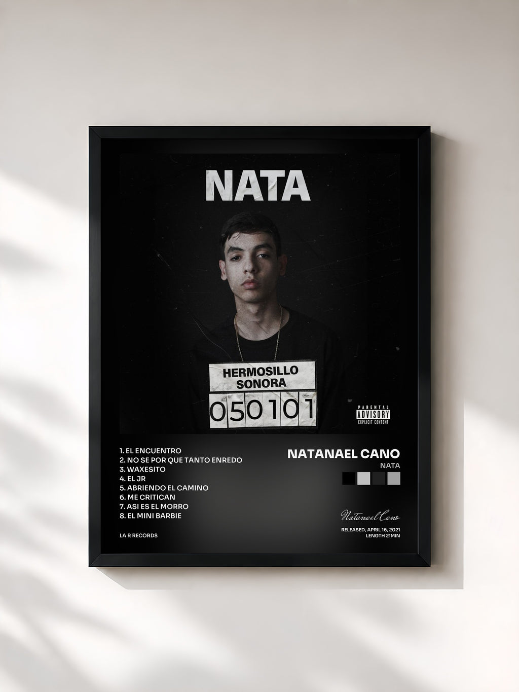 #noir Tableau de l'album Nata de Natanael Cano, cadre noir, imprimé et encadré en France