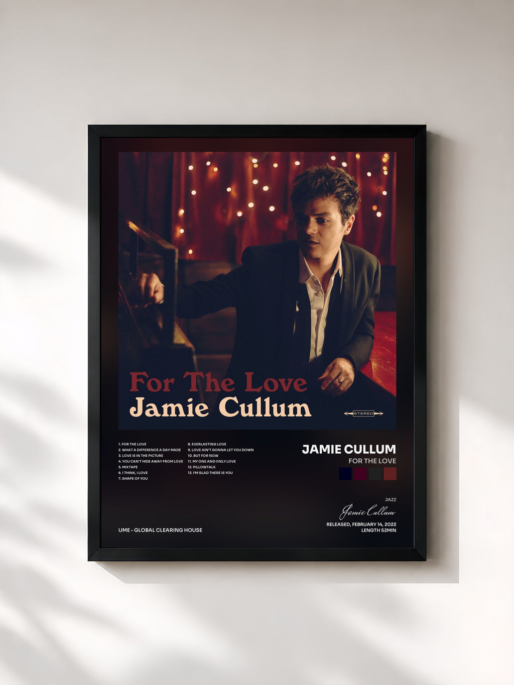 #noir Tableau de l'album For The Love de Jamie Cullum, cadre noir, imprimé et encadré en France