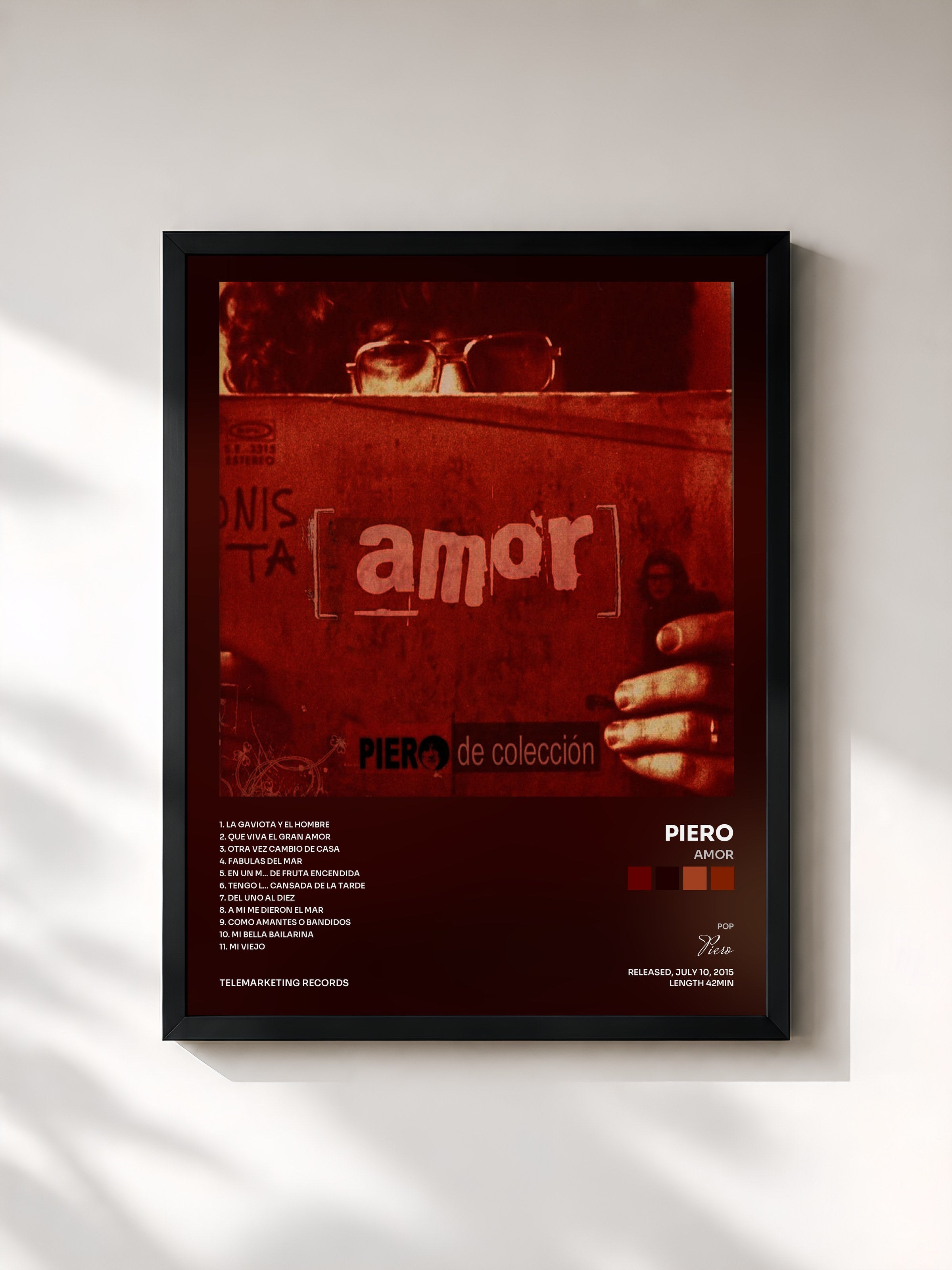 #noir Tableau de l'album Amor de Piero, cadre noir, imprimé et encadré en France