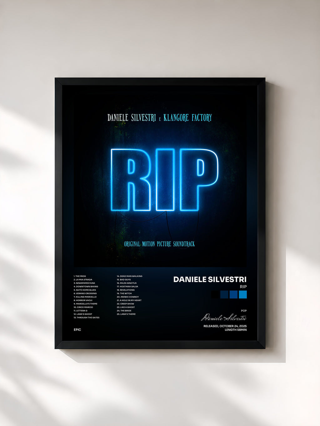 #noir Tableau de l'album RIP de Daniele Silvestri, cadre noir, imprimé et encadré en France